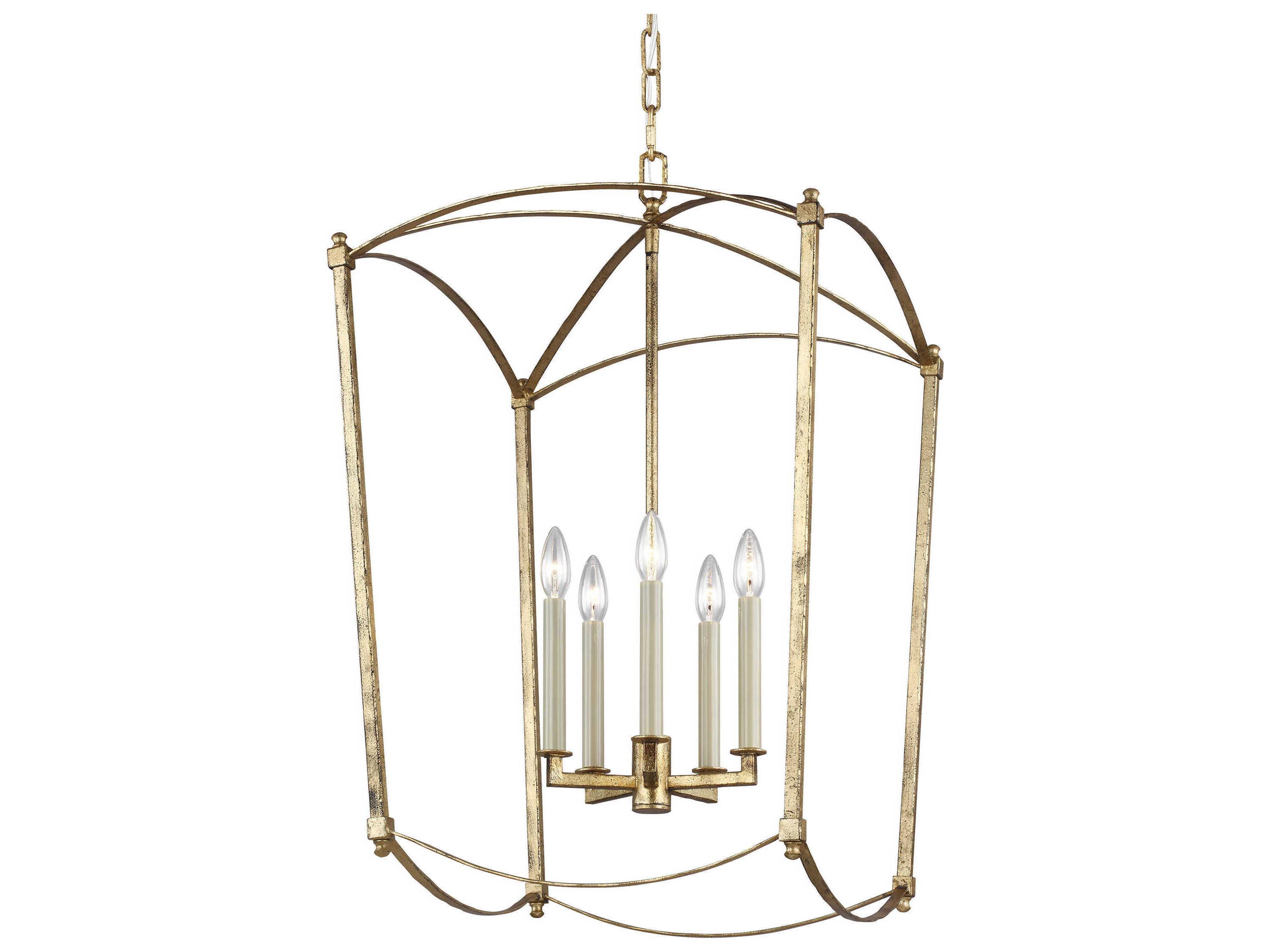 Visual Comfort Studio Thayer 5-Light Antique Gild Gold Candelabra Lantern Chandelier