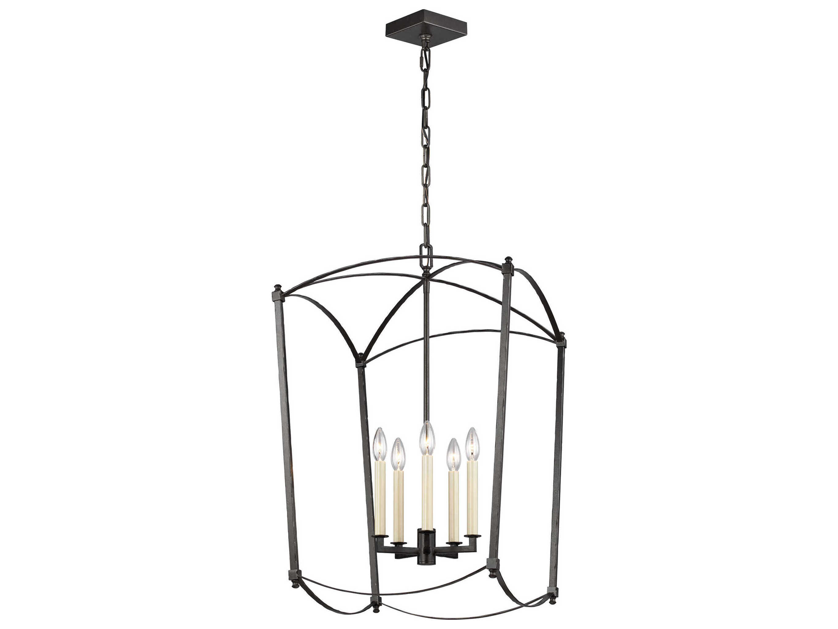 Visual Comfort Studio Thayer 5-Light Smith Steel Candelabra Lantern Chandelier