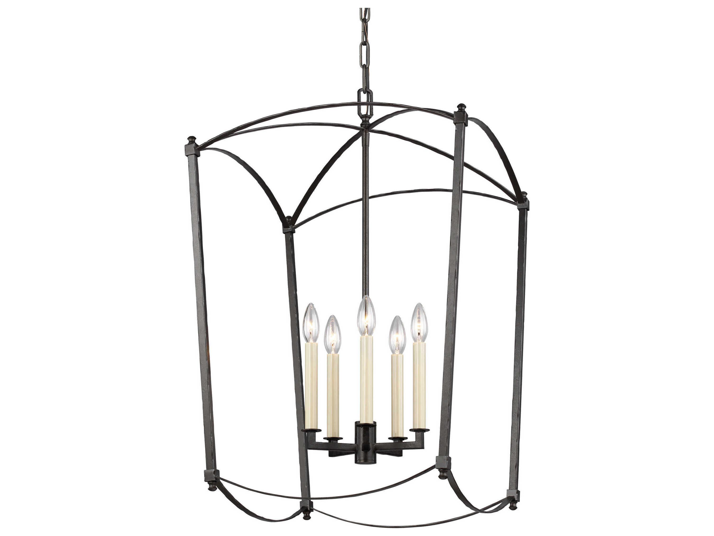 Visual Comfort Studio Thayer 5-Light Smith Steel Candelabra Lantern Chandelier