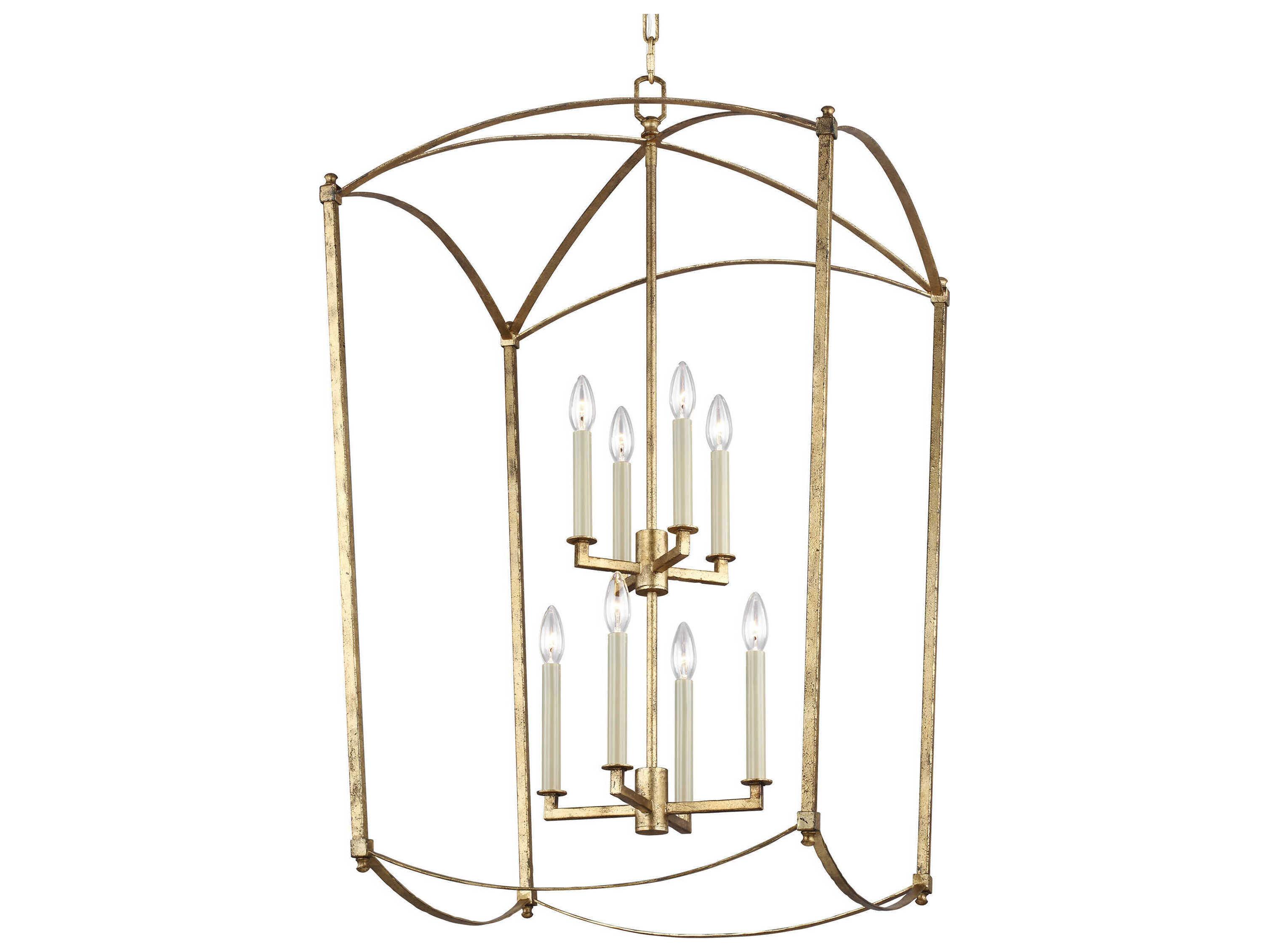 Visual Comfort Studio Thayer 8-Light Antique Gild Gold Candelabra Lantern Tiered Chandelier