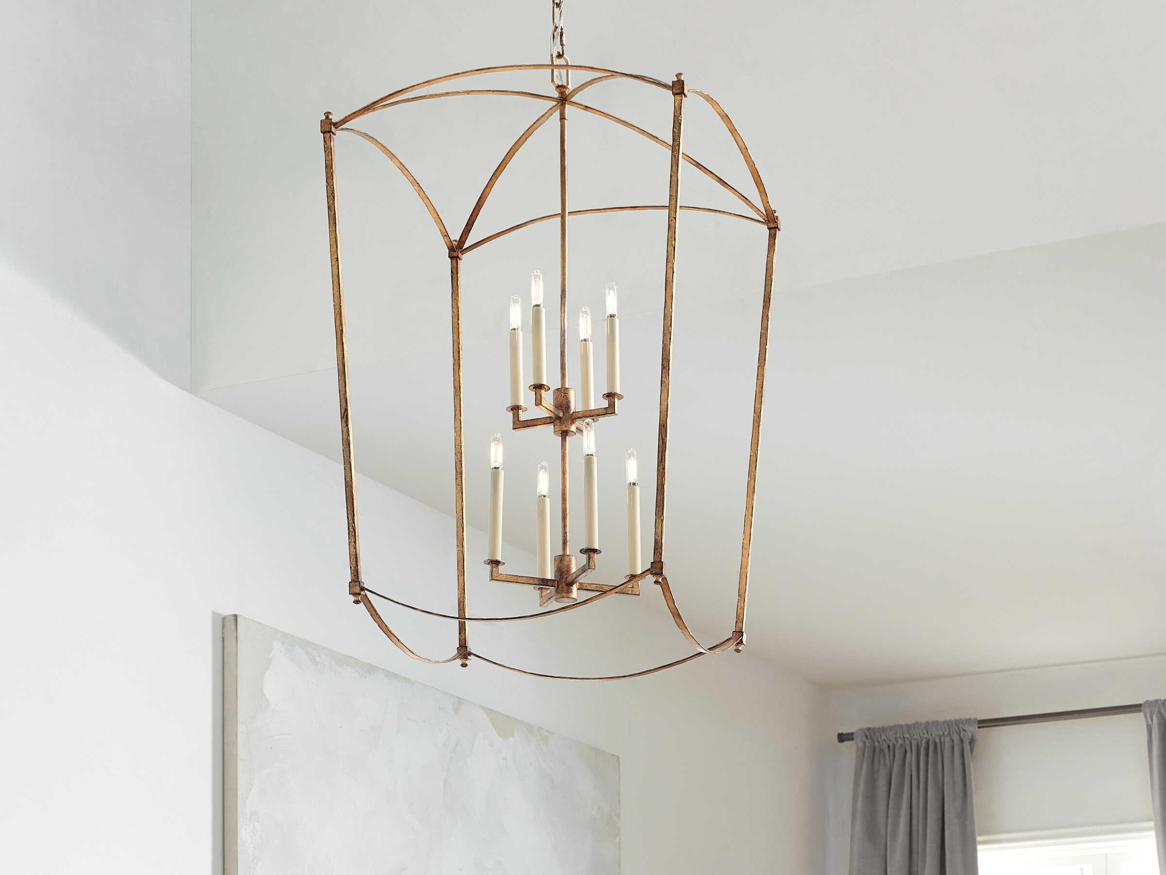 Visual Comfort Studio Thayer 8-Light Antique Gild Gold Candelabra Lantern Tiered Chandelier