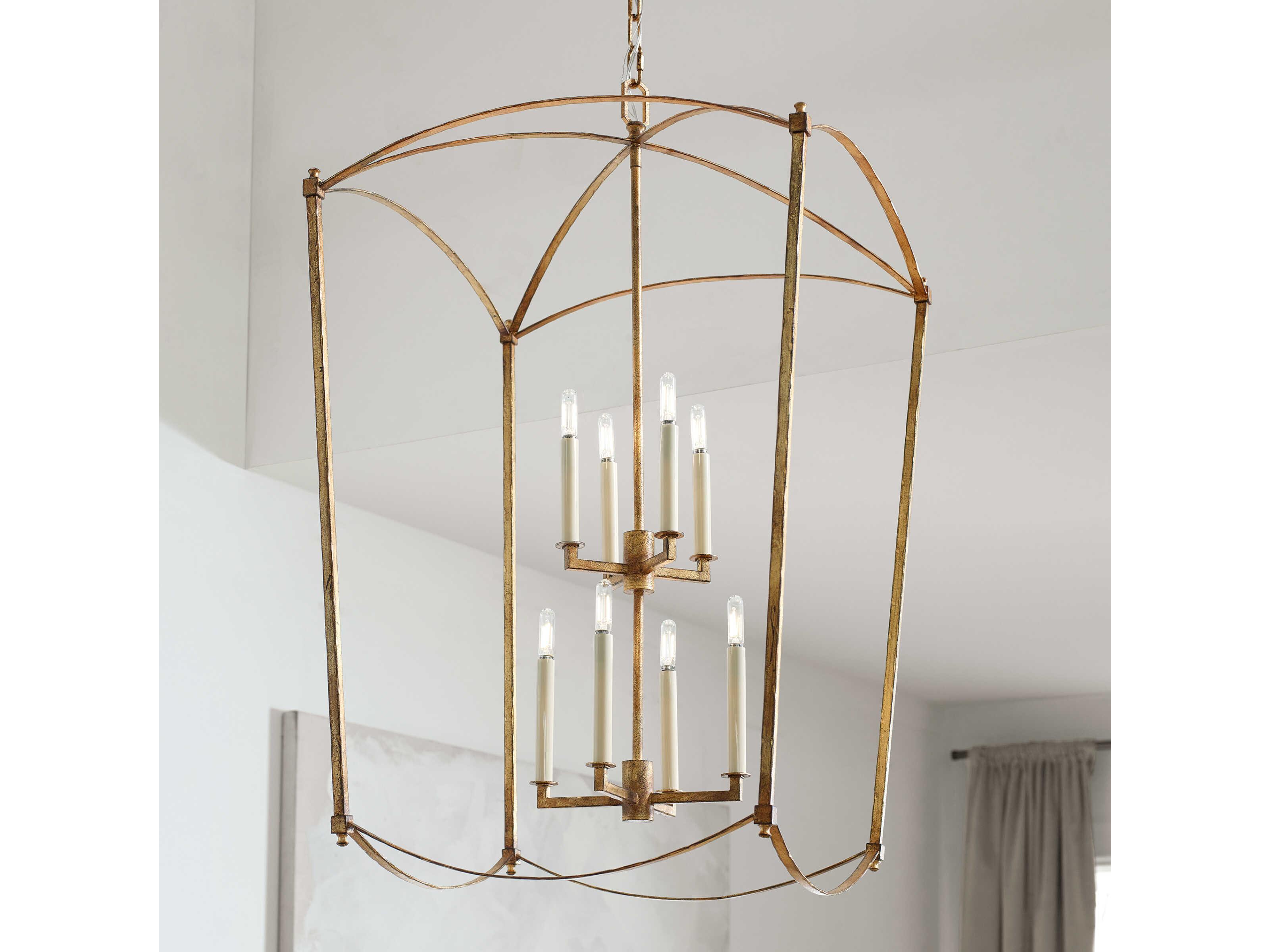 Visual Comfort Studio Thayer 8-Light Antique Gild Gold Candelabra Lantern Tiered Chandelier