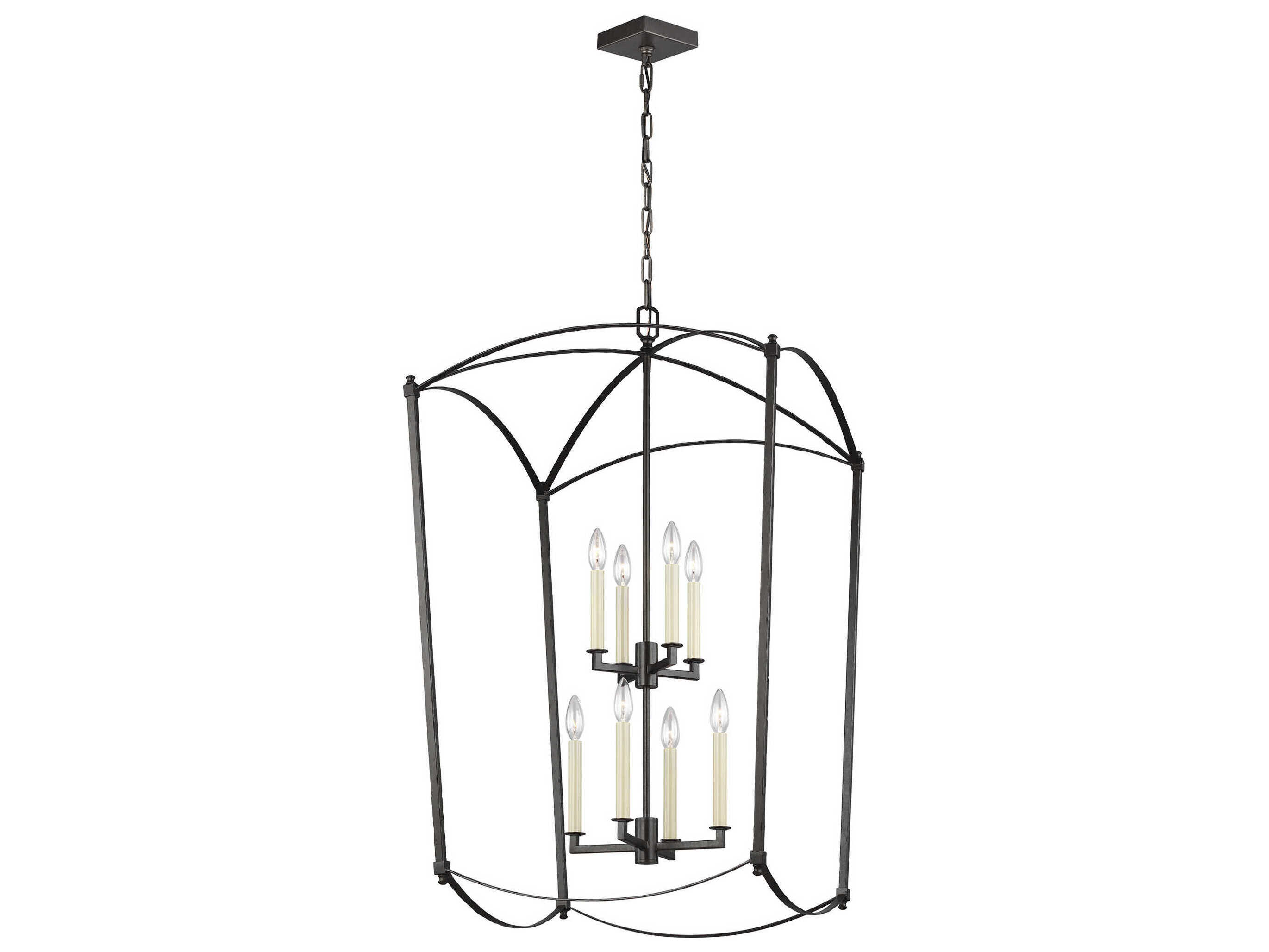 Visual Comfort Studio Thayer 8-Light Smith Steel Candelabra Lantern Tiered Chandelier