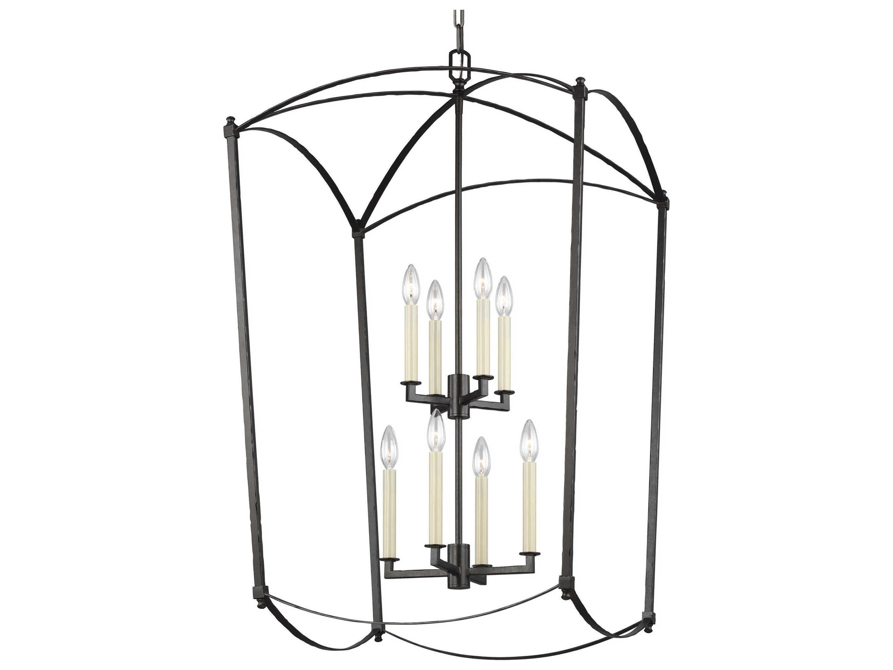 Visual Comfort Studio Thayer 8-Light Smith Steel Candelabra Lantern Tiered Chandelier