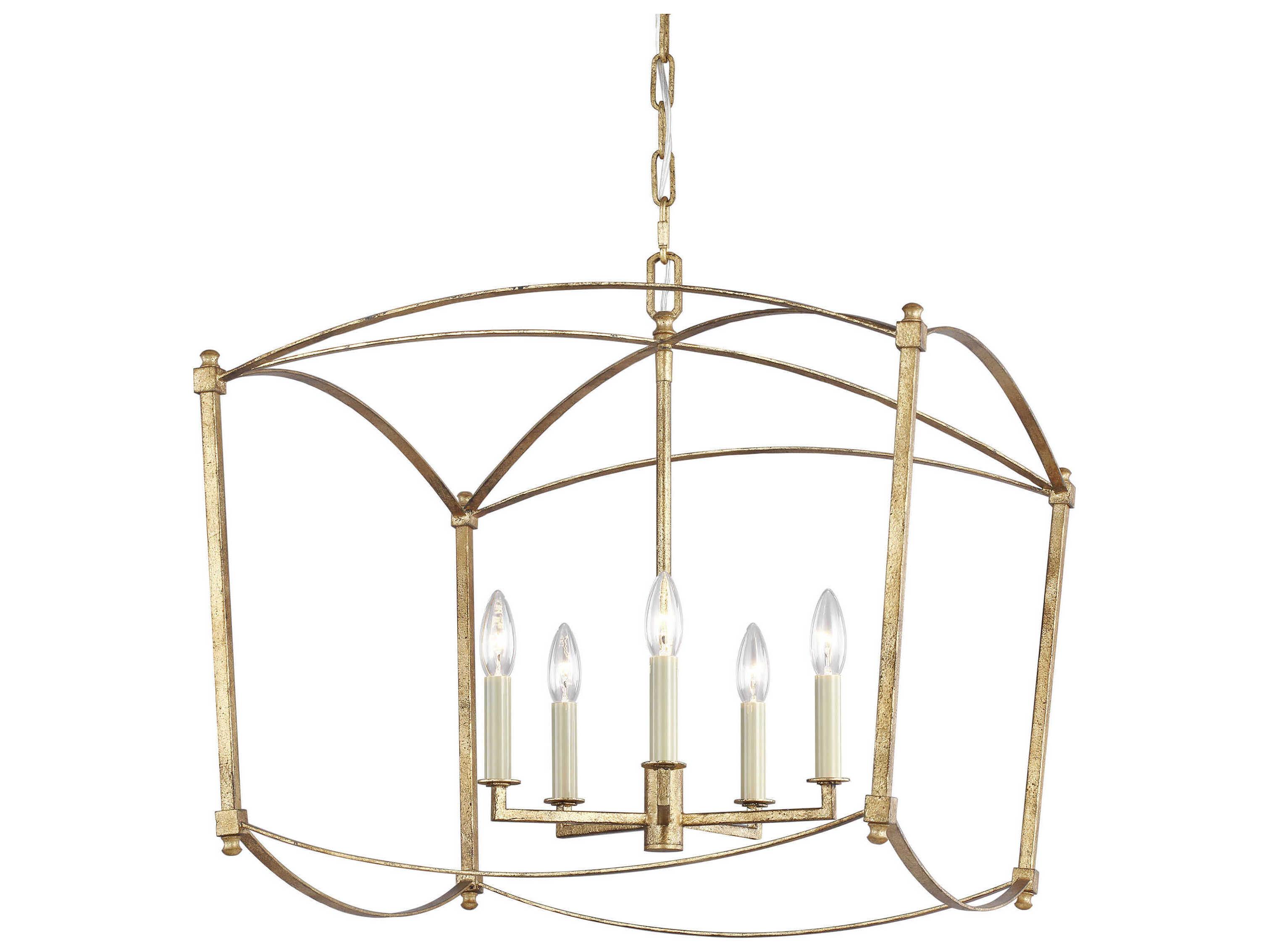 Visual Comfort Studio Thayer 5-Light Antique Gild Gold Candelabra Lantern Chandelier