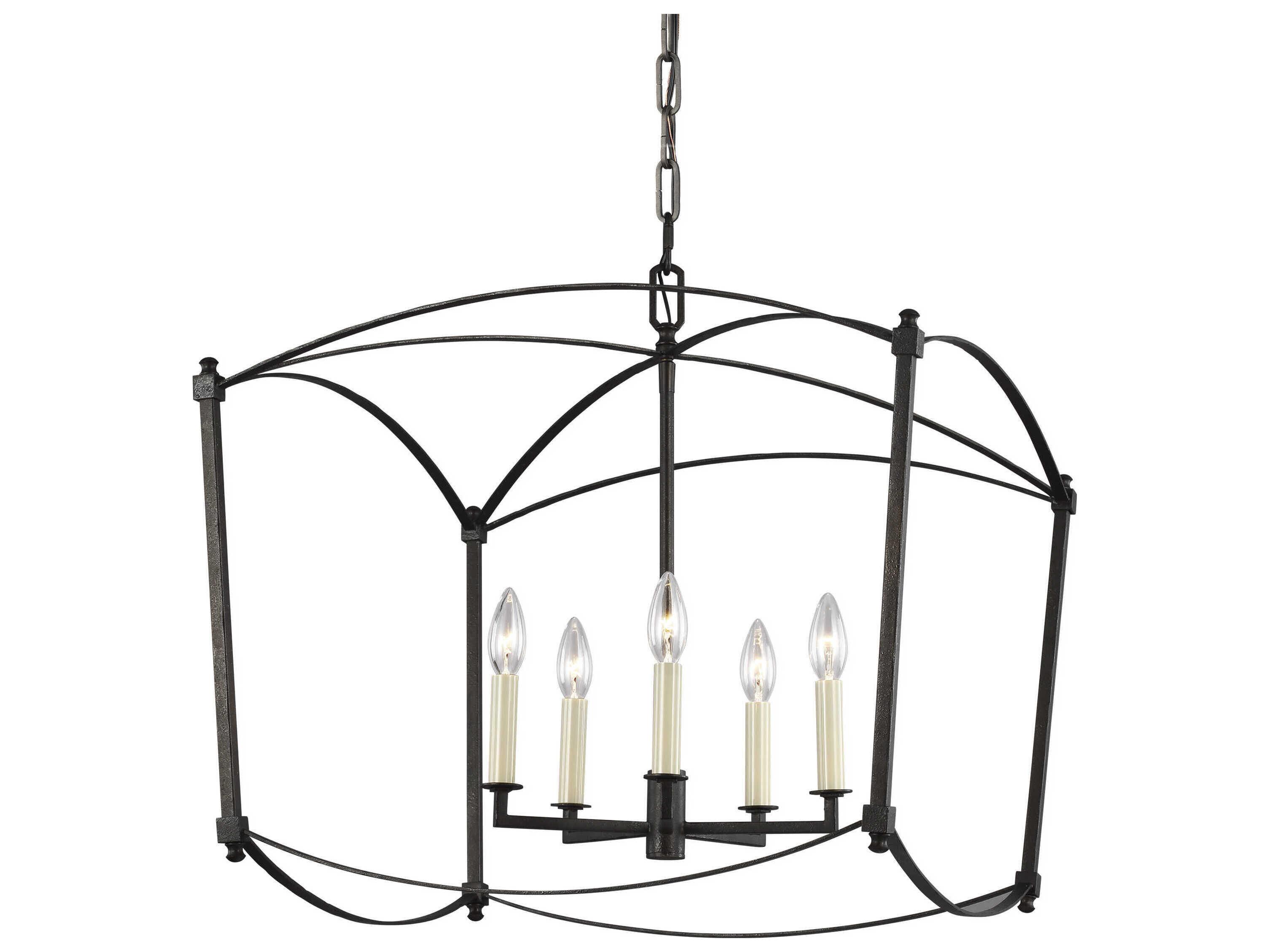 Visual Comfort Studio Thayer 5-Light Smith Steel Candelabra Lantern Chandelier