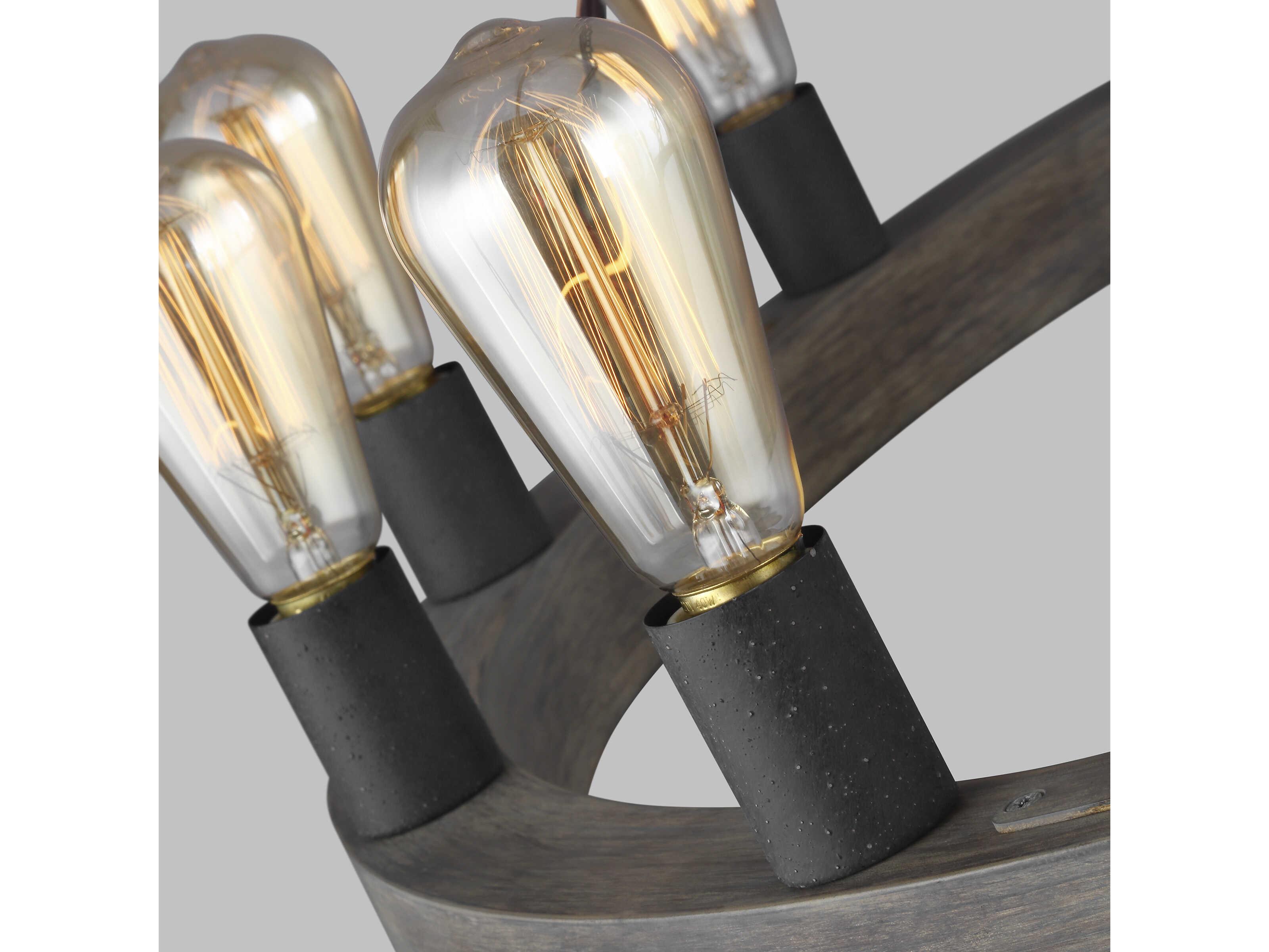 Visual Comfort Studio Avenir 12-Light Weathered Oak Wood Antique Forged Iron Gray Chandelier