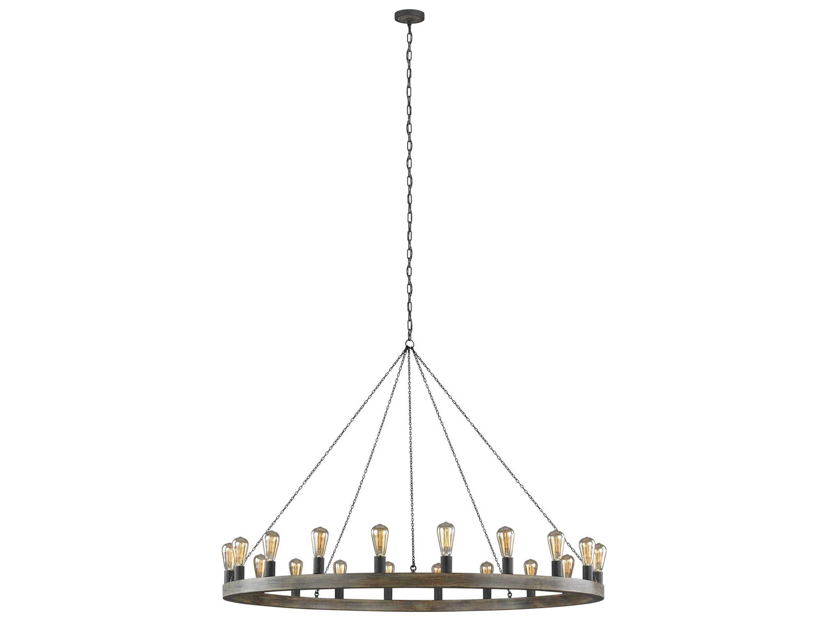 Visual Comfort Studio Avenir 20-Light Weathered Oak Wood Antique Forged Iron Gray Chandelier
