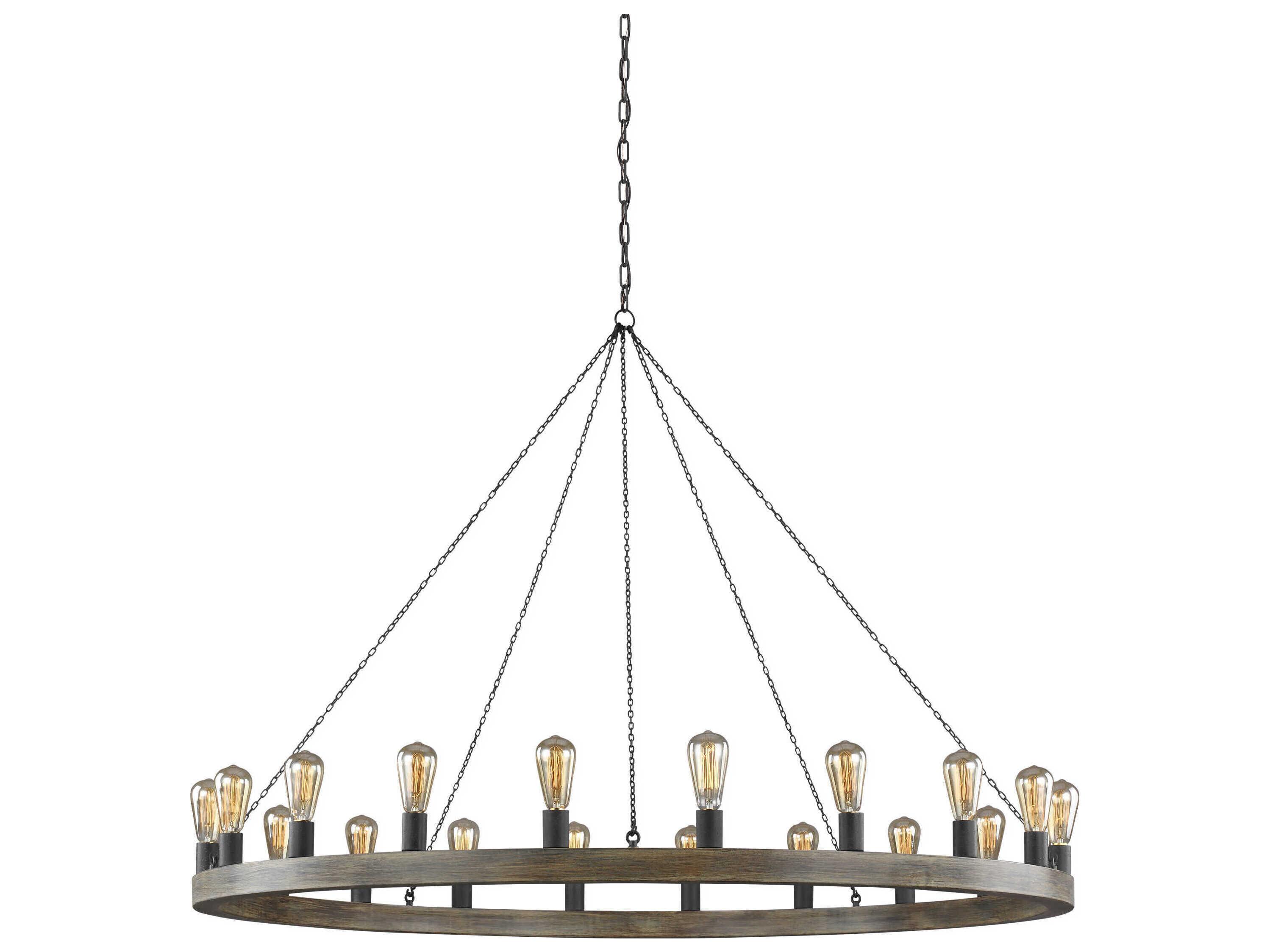 Visual Comfort Studio Avenir 20-Light Weathered Oak Wood Antique Forged Iron Gray Chandelier