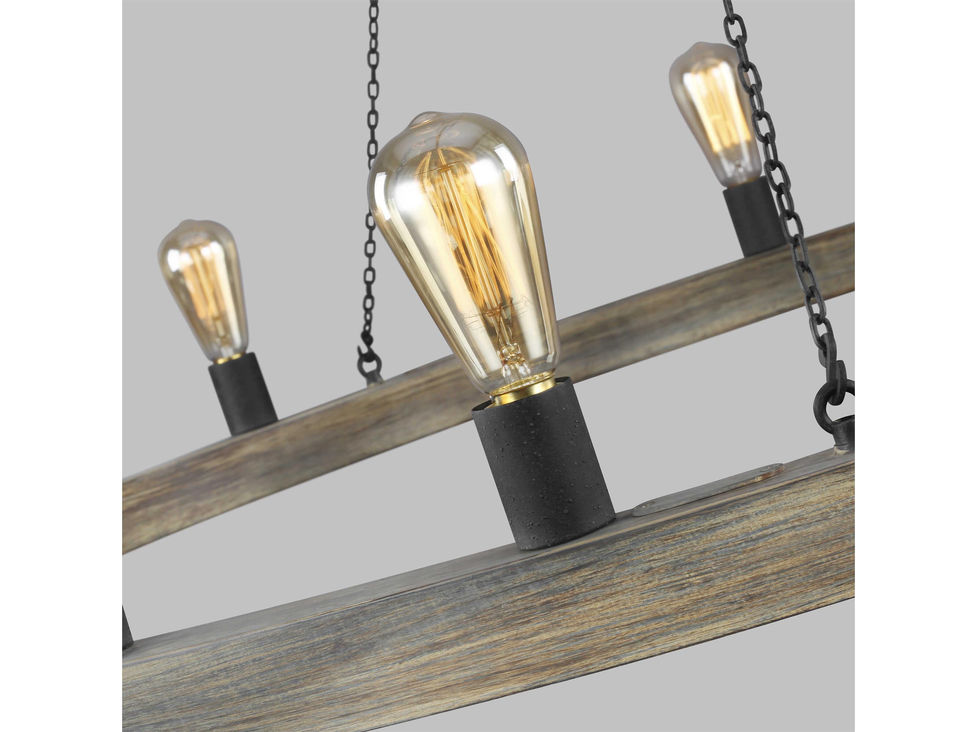 Visual Comfort Studio Avenir 20-Light Weathered Oak Wood Antique Forged Iron Gray Chandelier