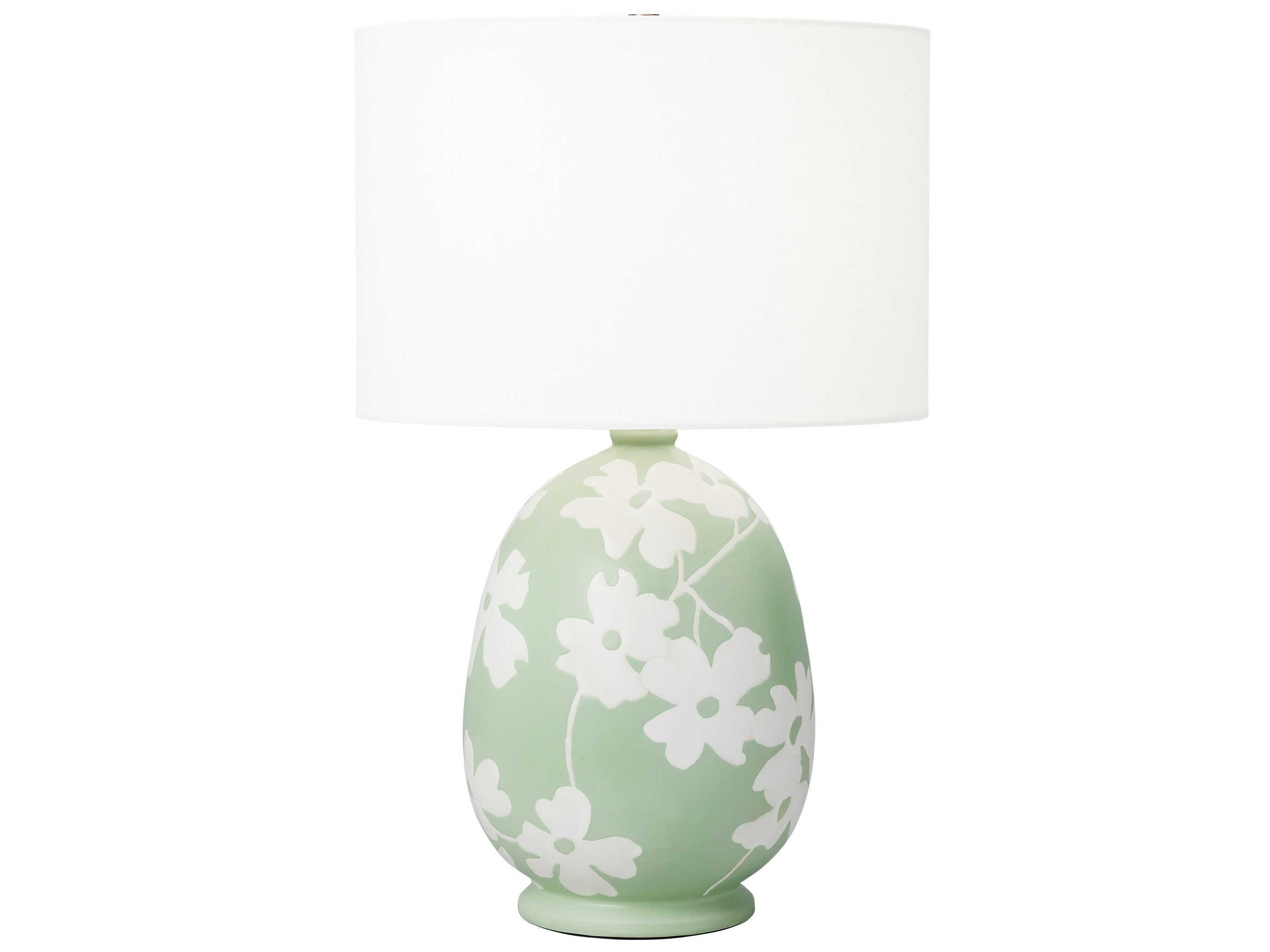 Visual Comfort Studio Lila Semi Matte Green White Linen Fabric Table Lamp
