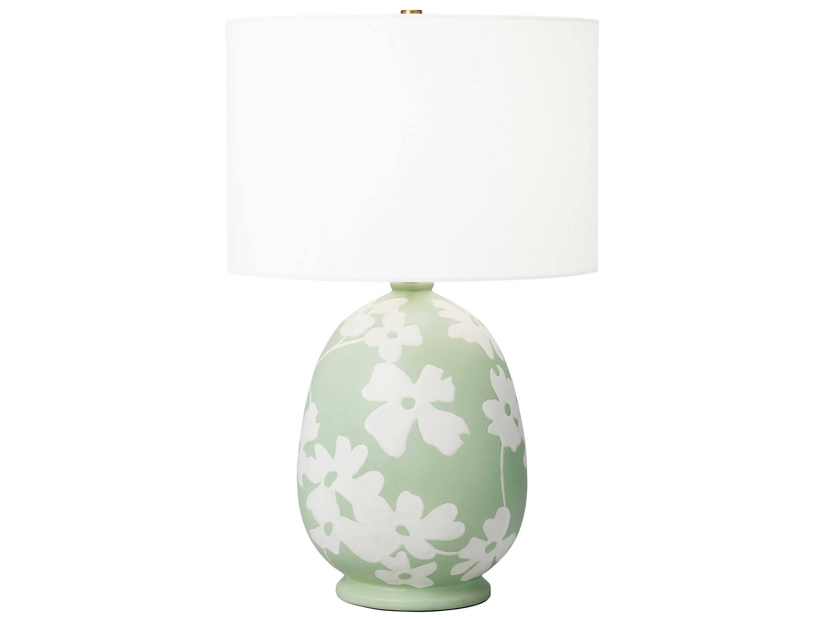 Visual Comfort Studio Lila Semi Matte Green White Linen Fabric Table Lamp
