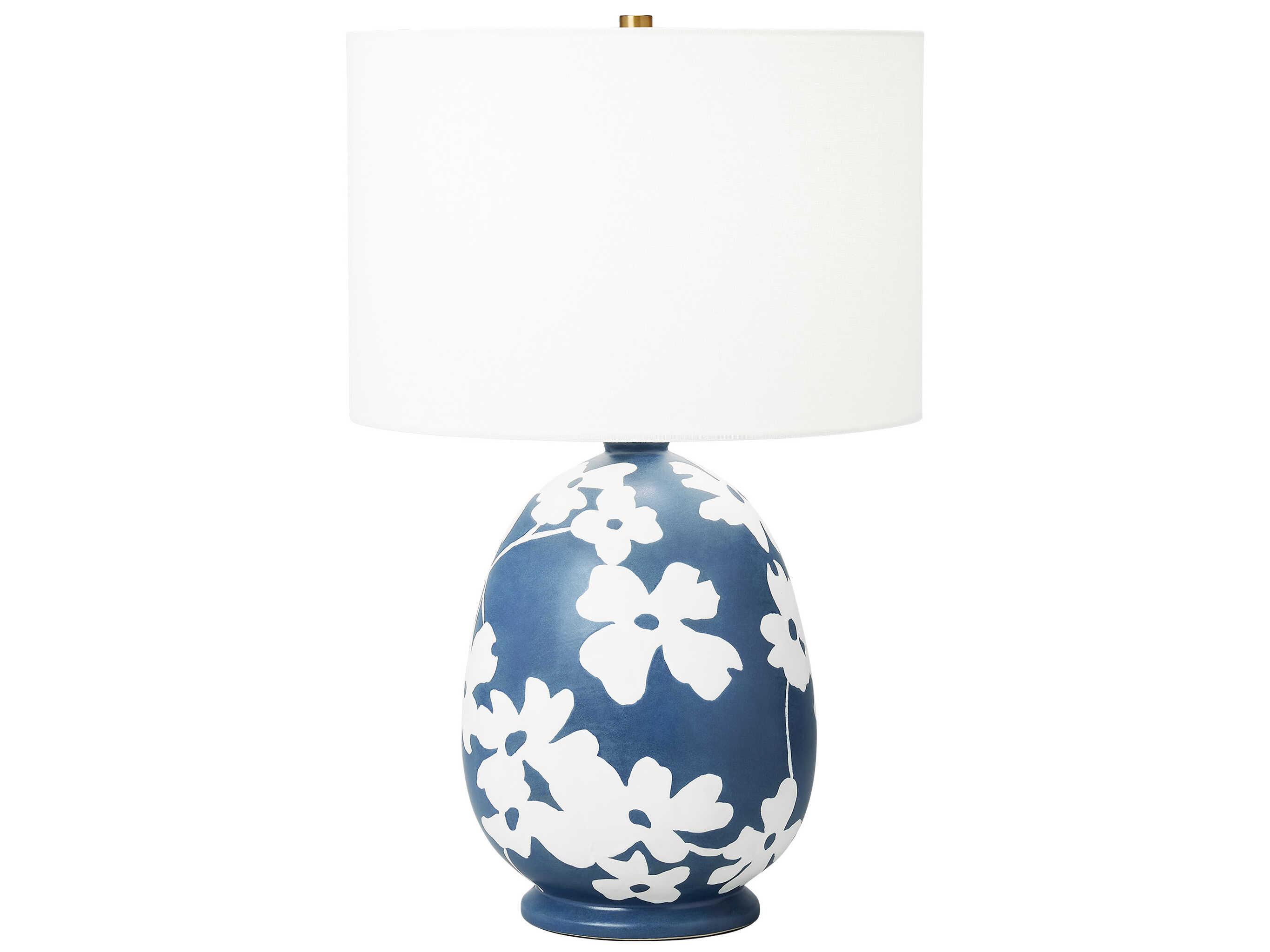 Visual Comfort Studio Lila Semi Matte Navy Blue White Linen Fabric Table Lamp