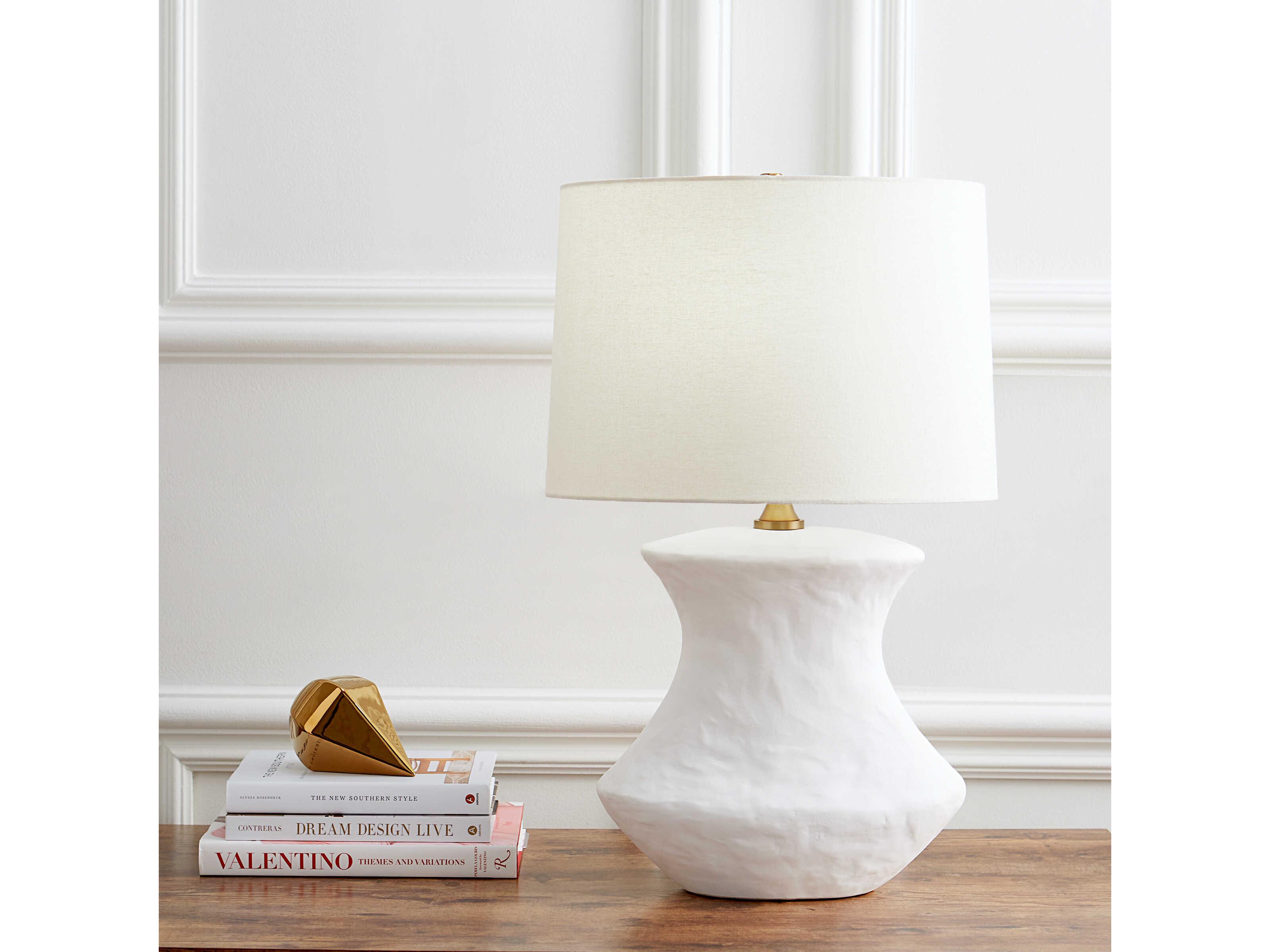 Visual Comfort Studio Bone Matte White Ceramic Linen Fabric Buffet Lamp