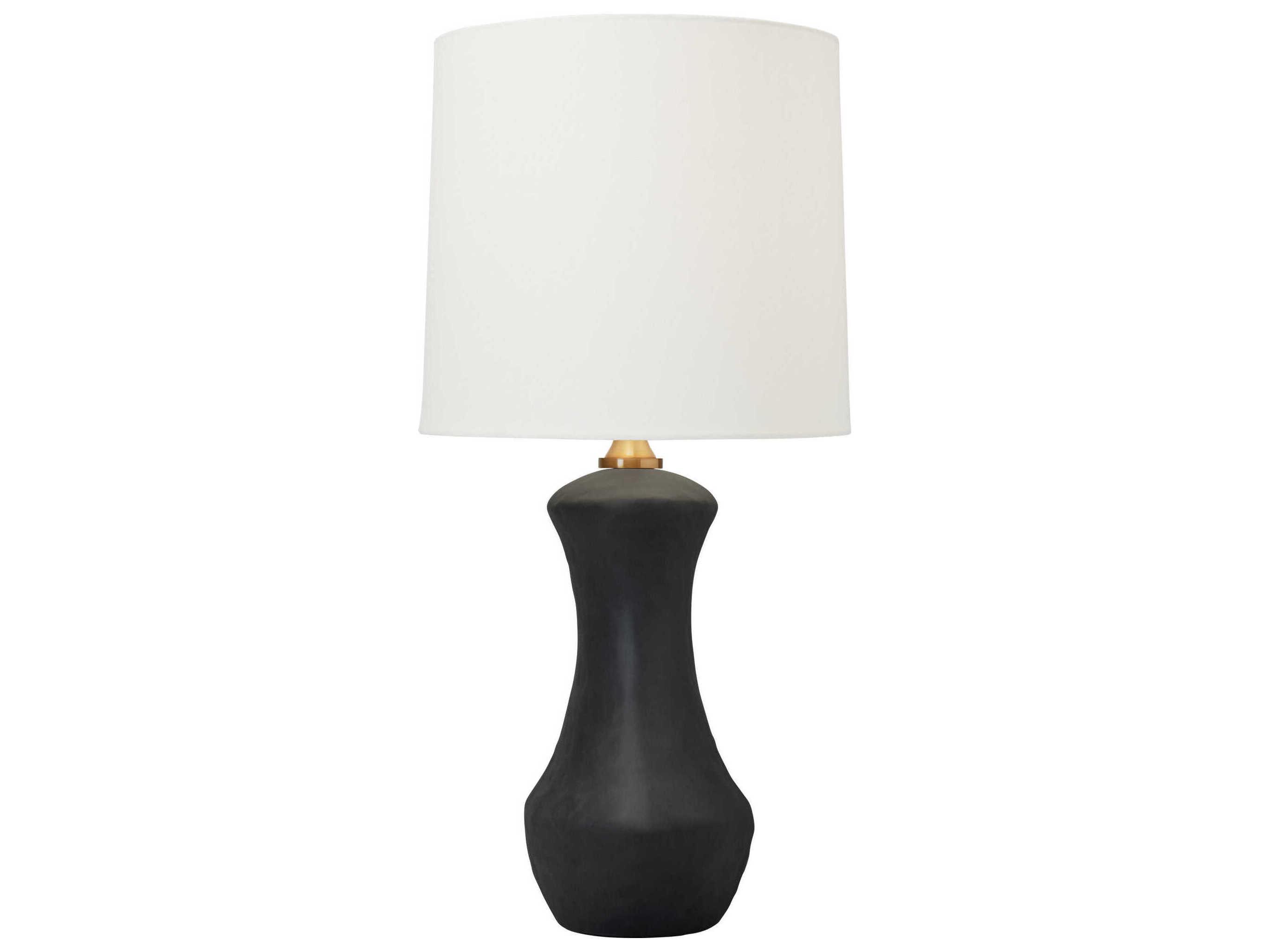 Visual Comfort Studio Bone Rough Black Ceramic White Linen Fabric Buffet Lamp