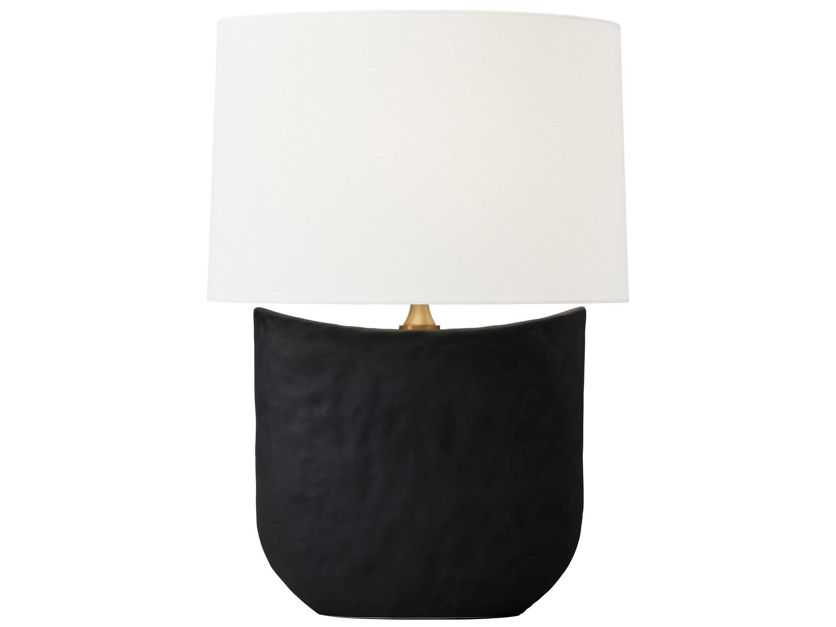 Visual Comfort Studio Cenotes Rough Black Ceramic White Linen Fabric Buffet Lamp