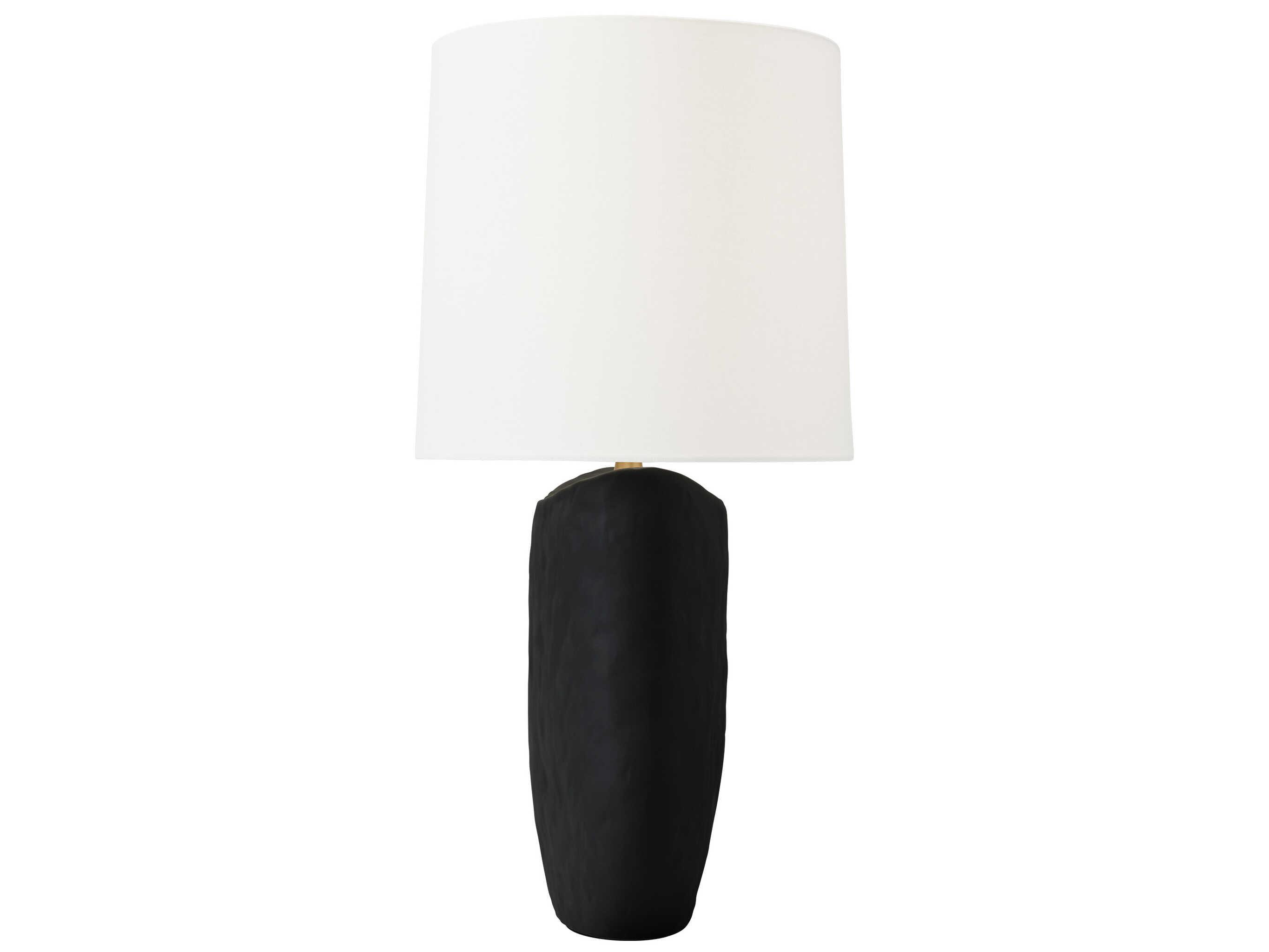 Visual Comfort Studio Cenotes Rough Black Ceramic White Linen Fabric Buffet Lamp