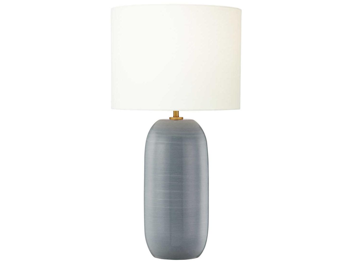 Visual Comfort Studio Fanny Frosted Anglia White Linen Fabric Gray Buffet Lamp
