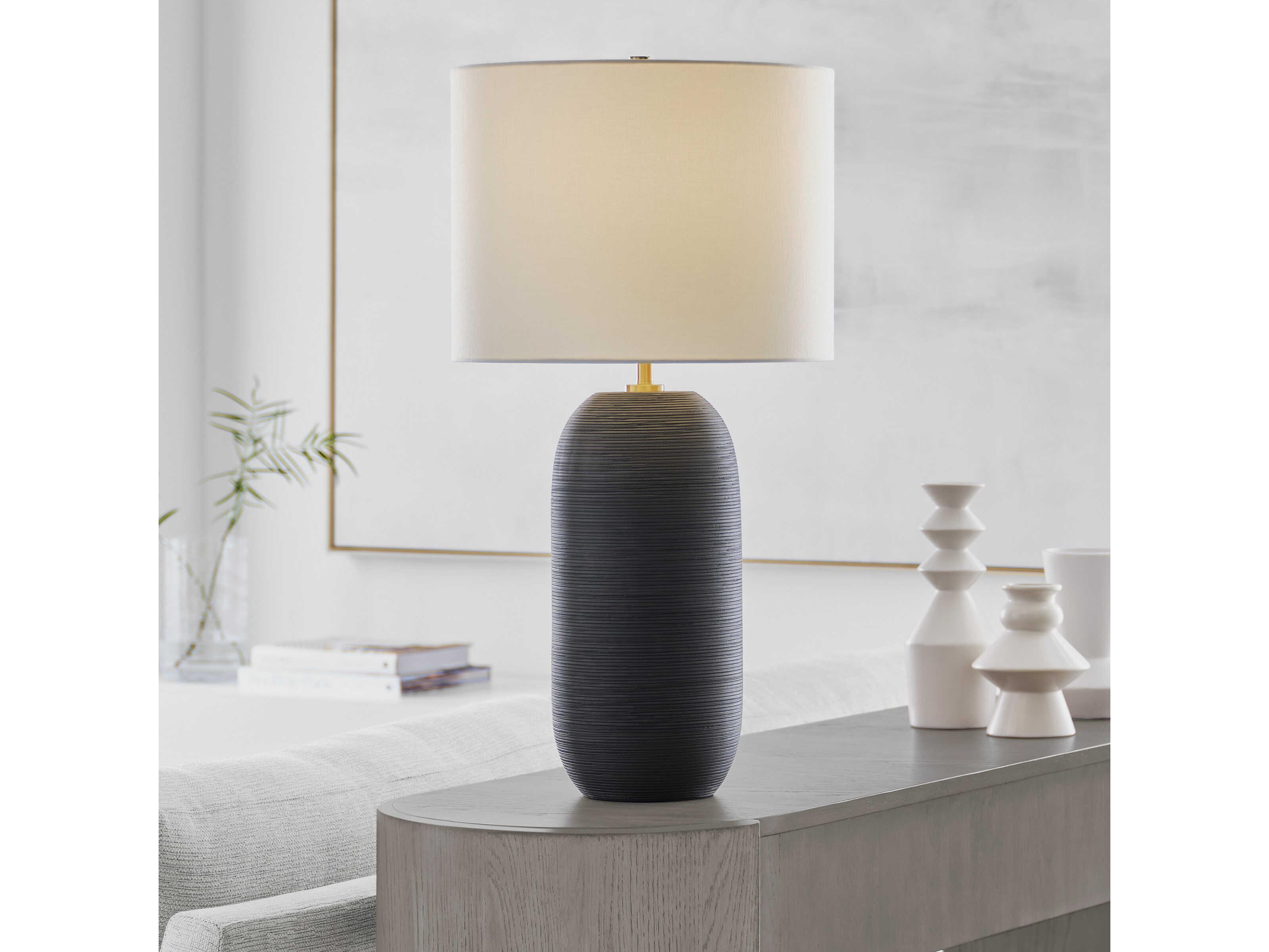 Visual Comfort Studio Fanny Rough Black Ceramic White Linen Fabric Buffet Lamp