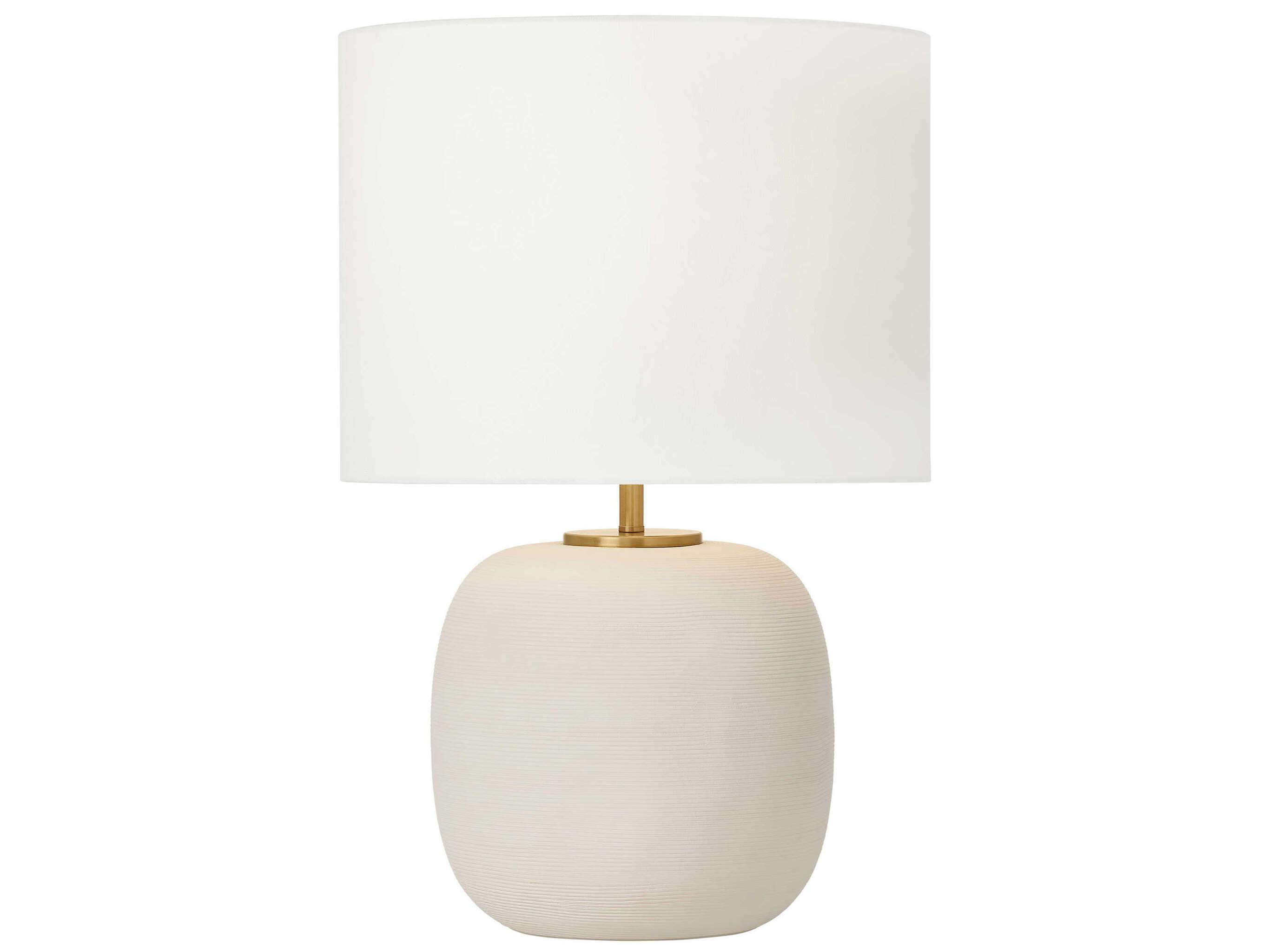 Visual Comfort Studio Fanny Matte Concrete White Linen Fabric Off Table Lamp