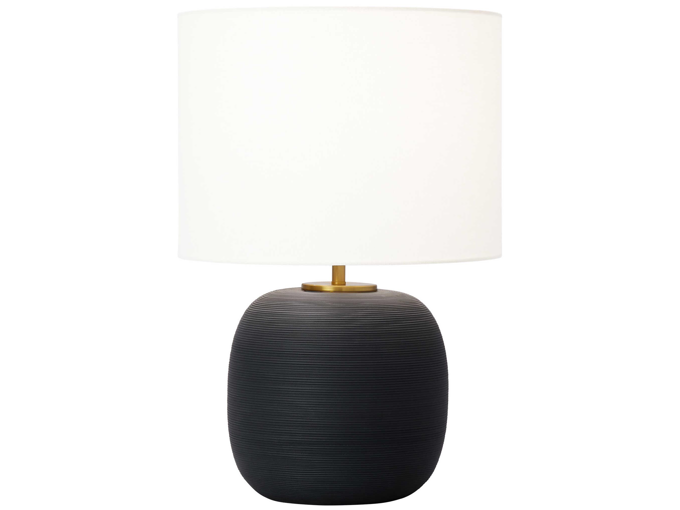 Visual Comfort Studio Fanny Rough Black Ceramic White Linen Fabric Table Lamp