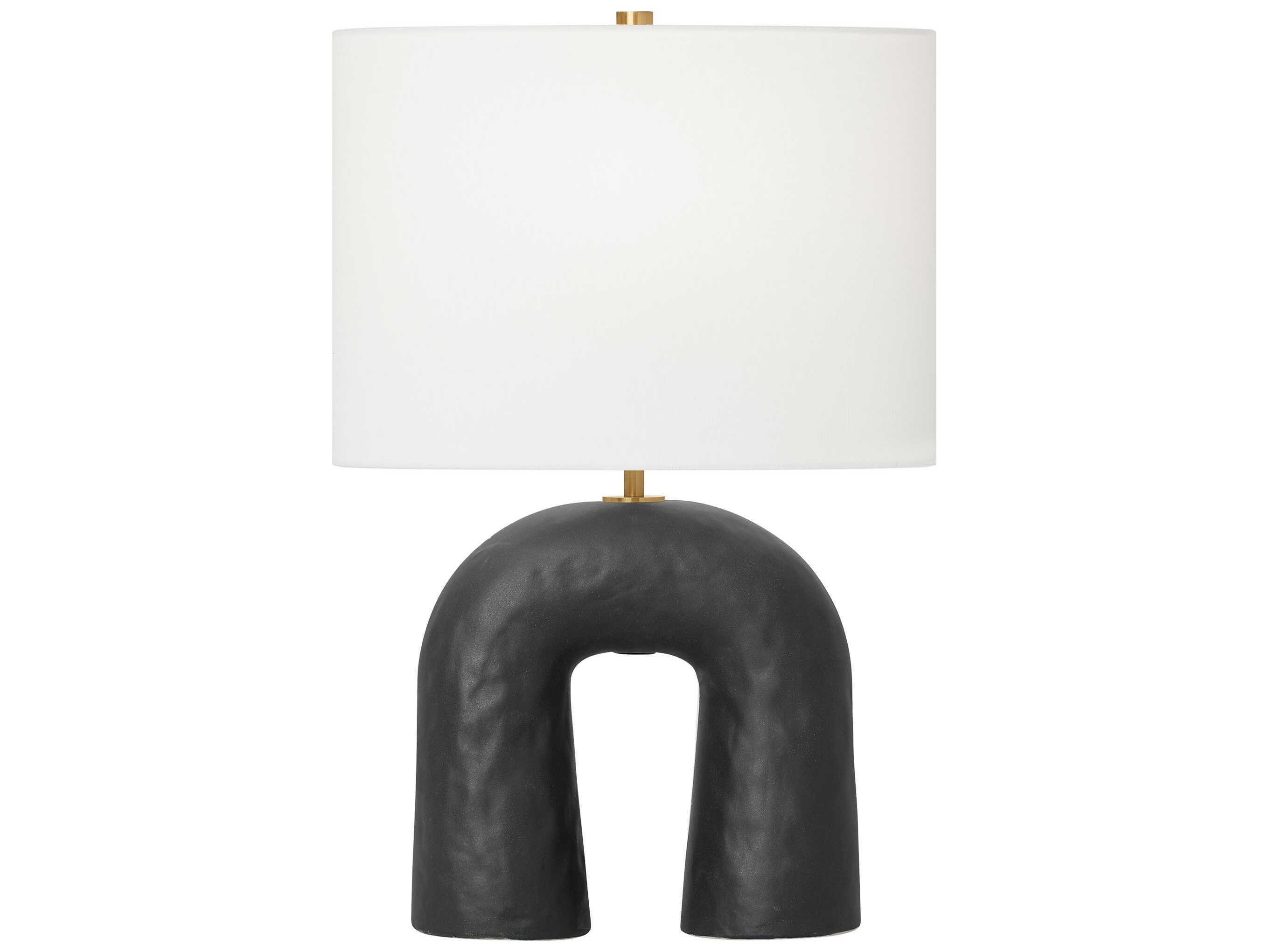Visual Comfort Studio Aura Rough Black White Linen Table Lamp