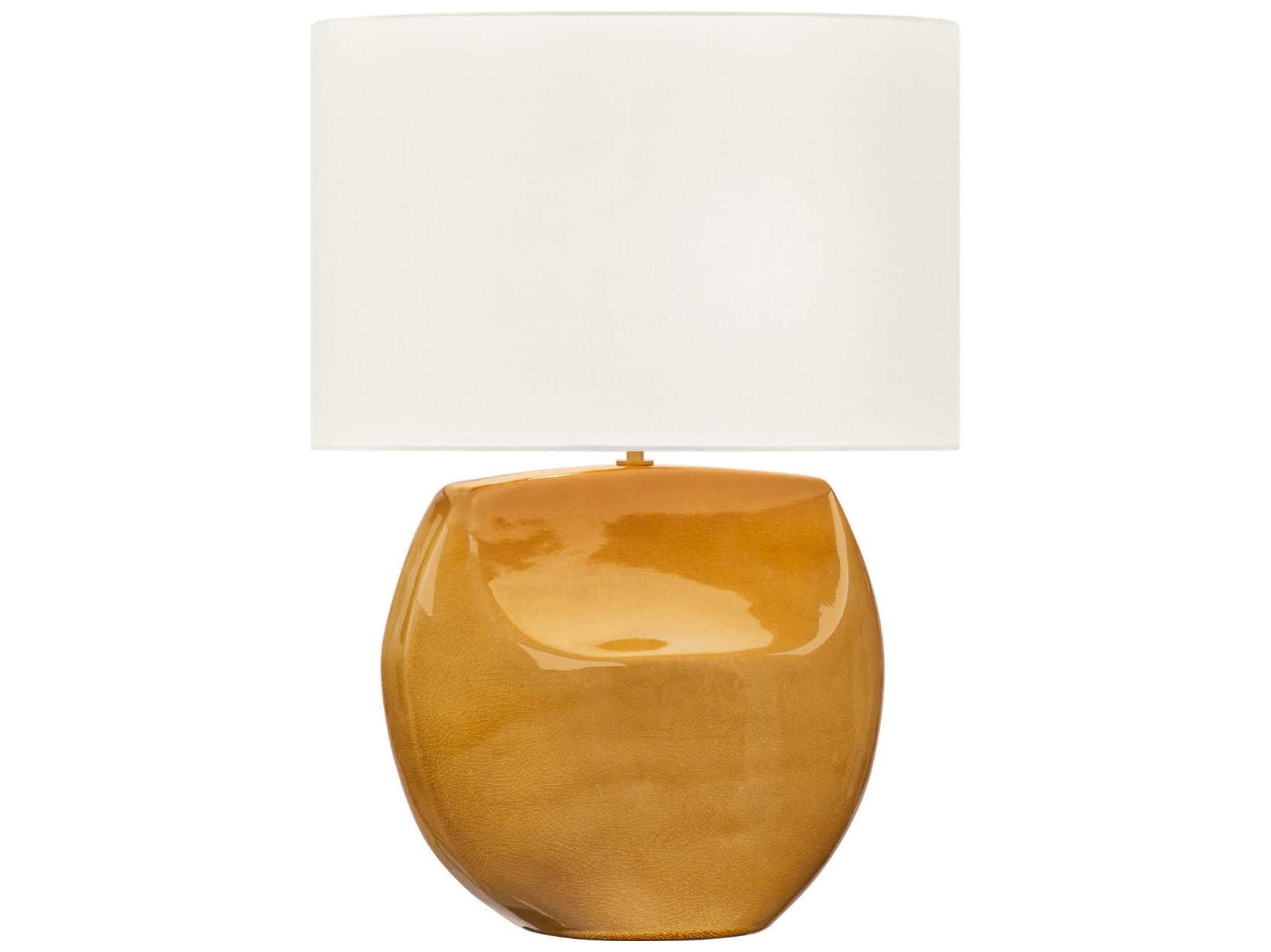 Visual Comfort Studio Pente Cracked Honey White Linen Fabric Yellow Buffet Lamp