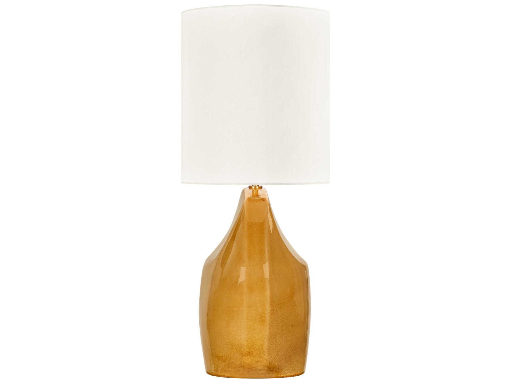 Visual Comfort Studio Pente Cracked Honey White Linen Fabric Yellow Buffet Lamp