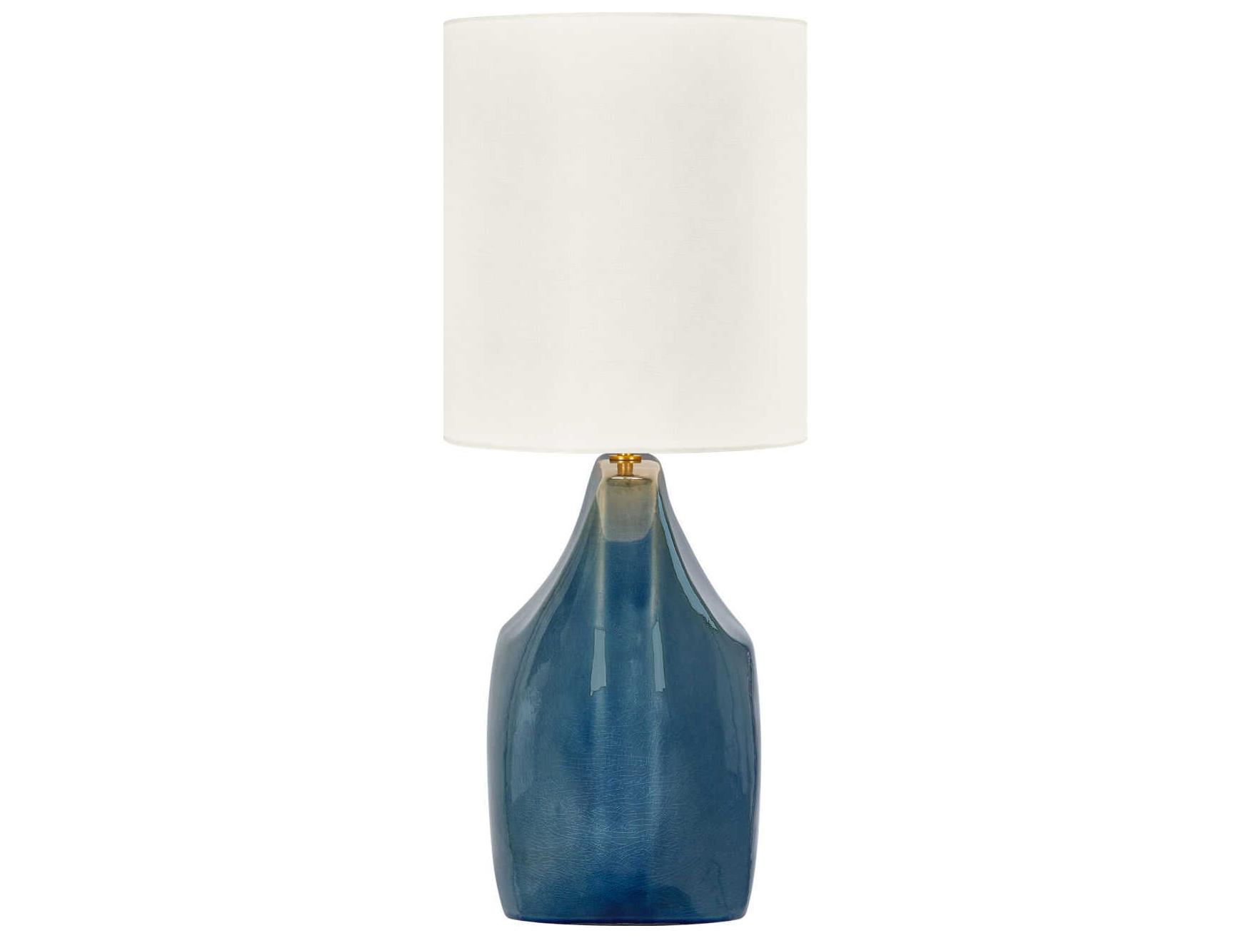 Visual Comfort Studio Pente Deep Ocean Crackle White Linen Fabric Blue Buffet Lamp
