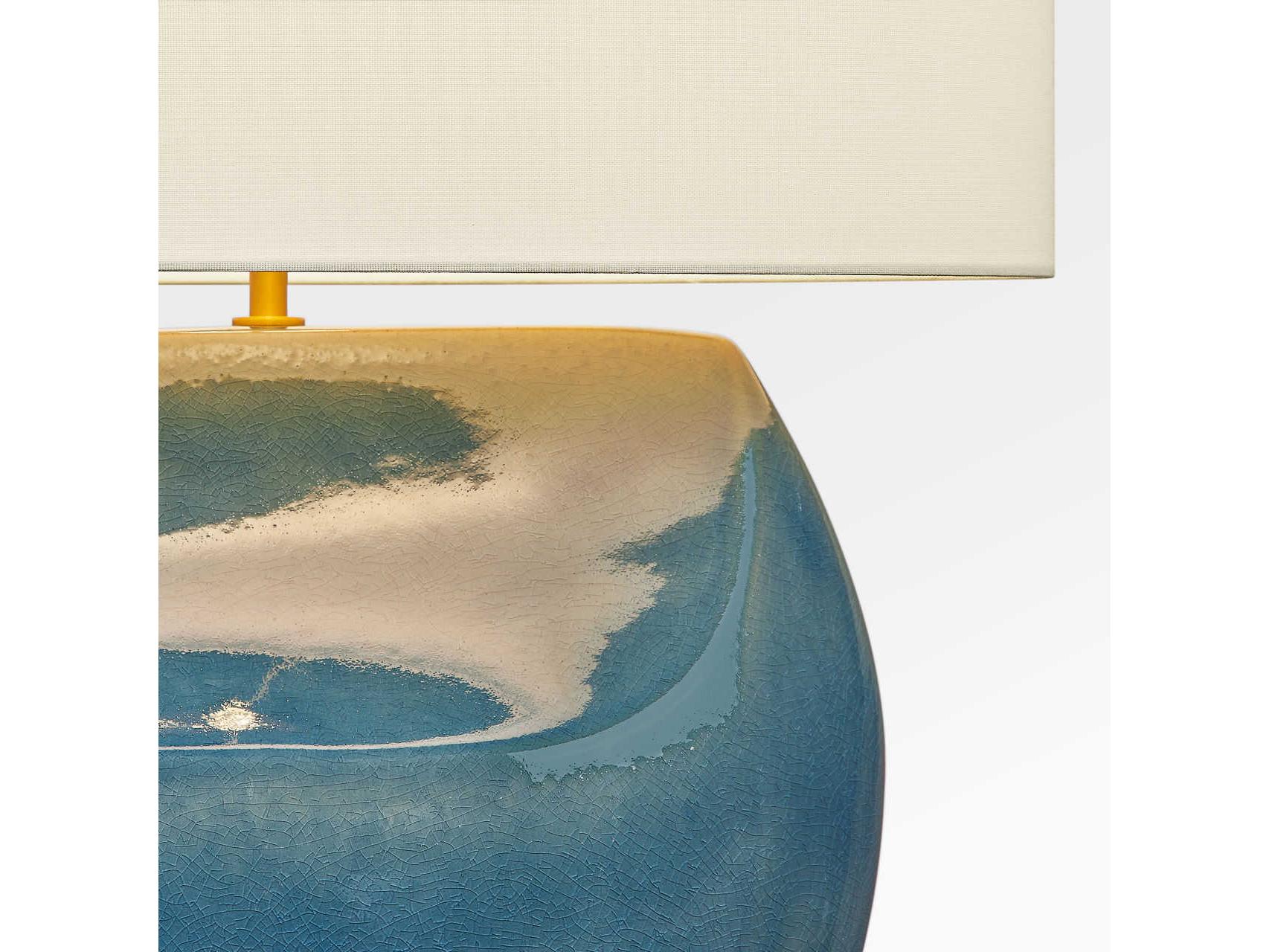 Visual Comfort Studio Pente Deep Ocean Crackle White Linen Fabric Blue Buffet Lamp