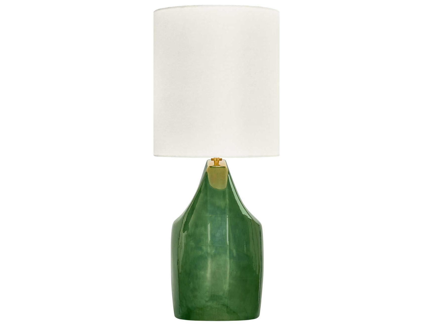 Visual Comfort Studio Pente Green White Linen Fabric Buffet Lamp