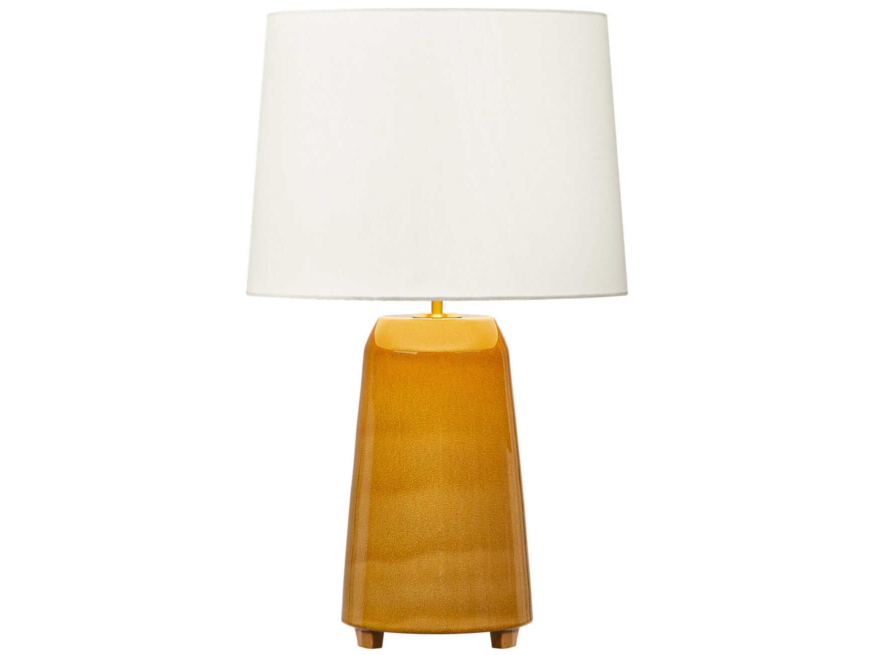 Visual Comfort Studio Nell Cracked Honey White Linen Fabric Yellow Buffet Lamp