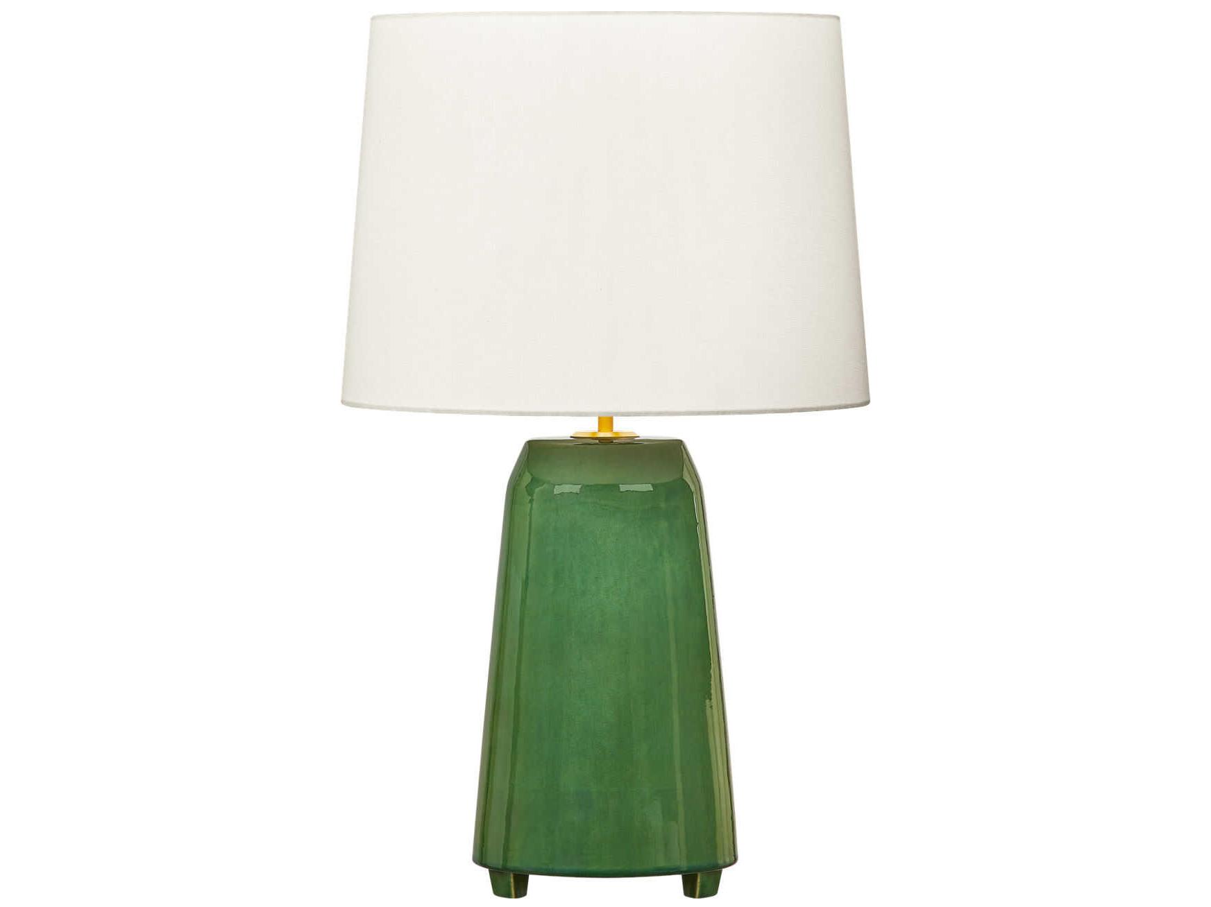 Visual Comfort Studio Nell Green White Linen Fabric Buffet Lamp