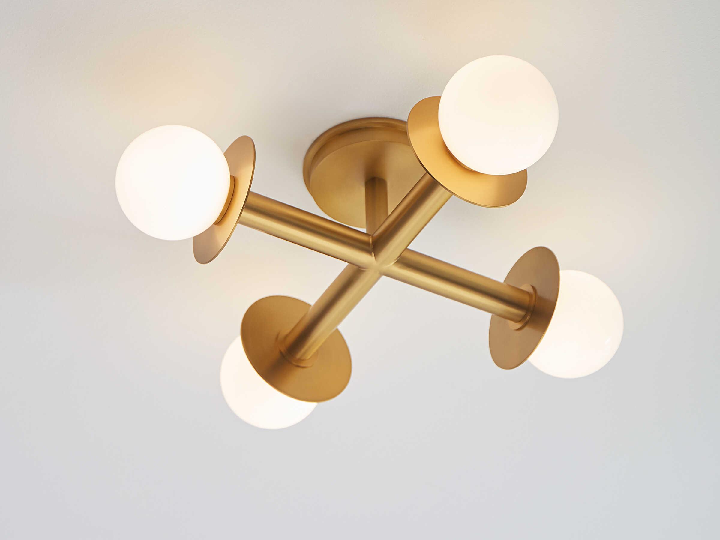 Visual Comfort Studio Nodes 4-Light Burnished Brass Globe Linear Semi Flush Mount