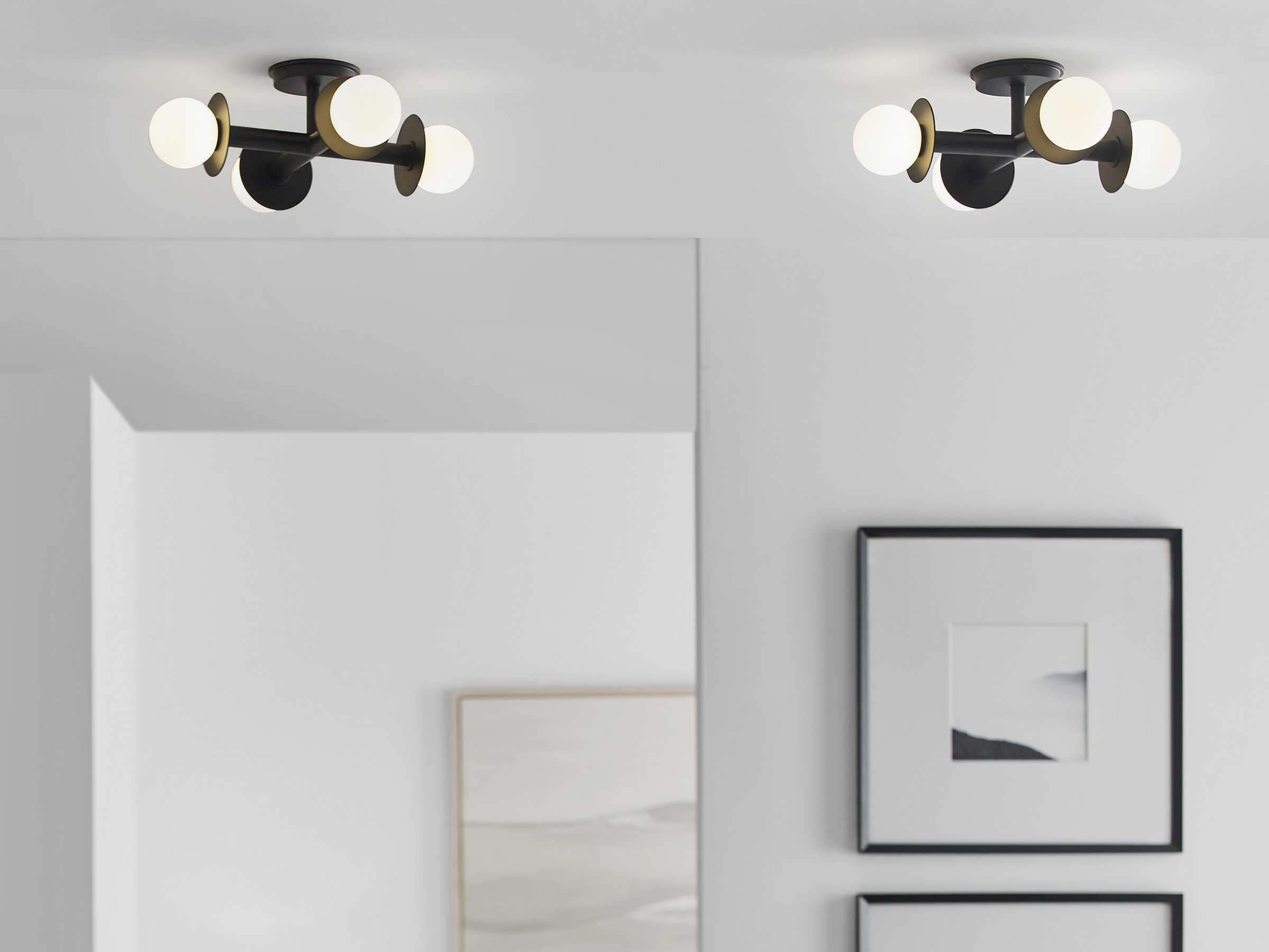 Visual Comfort Studio Nodes 4-Light Midnight Black Globe Linear Semi Flush Mount