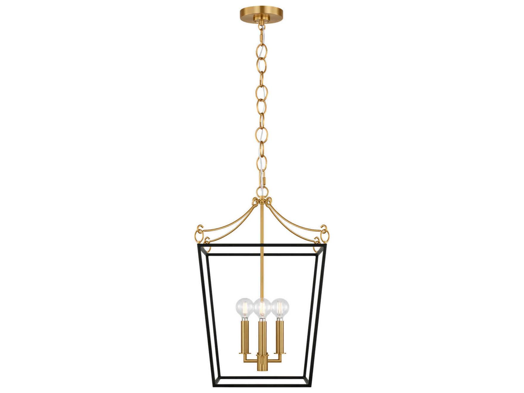 Visual Comfort Studio Carlyle 3-Light Midnight Black Burnished Brass Lantern Pendant