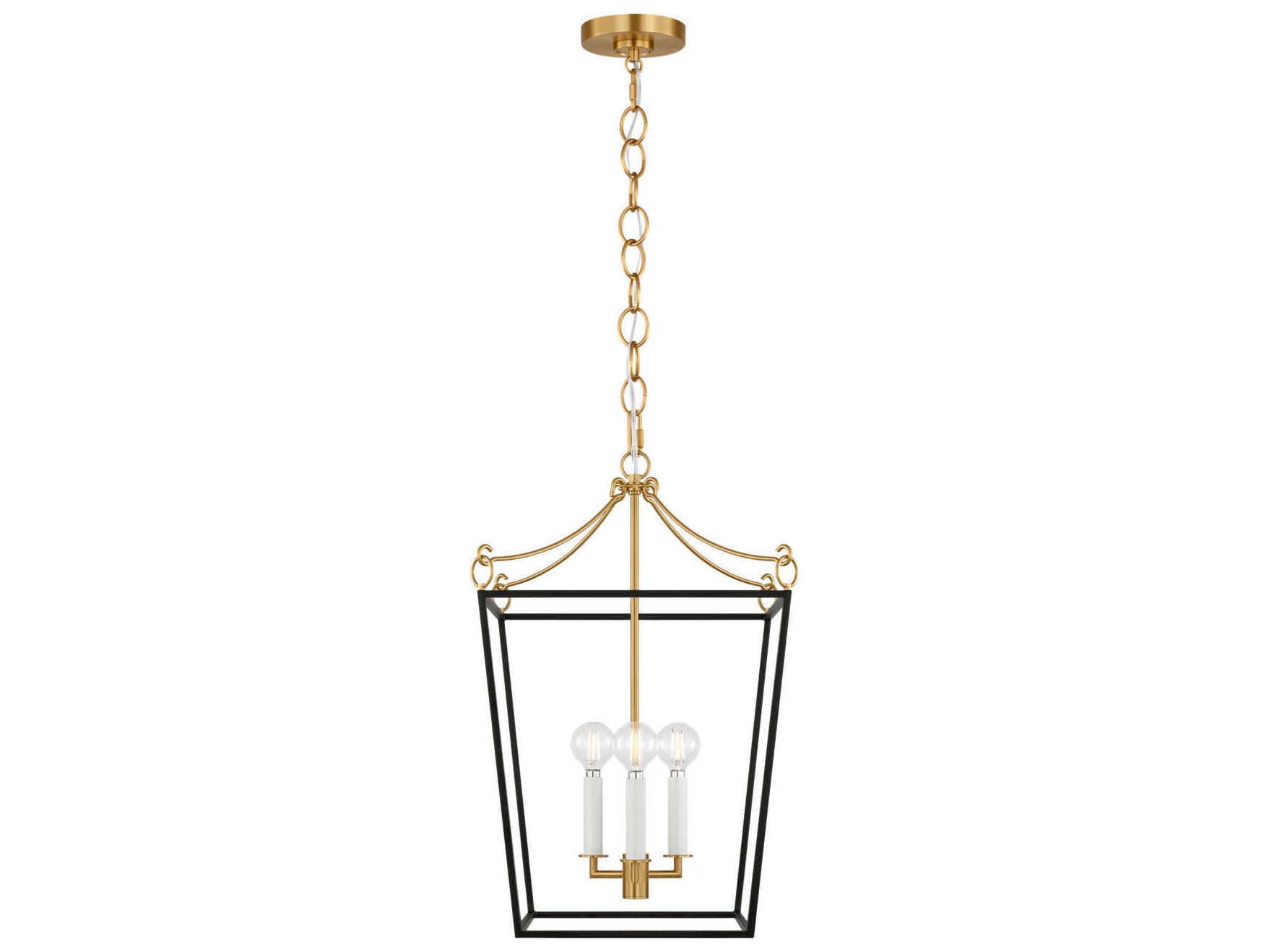 Visual Comfort Studio Carlyle 3-Light Midnight Black Burnished Brass Lantern Pendant