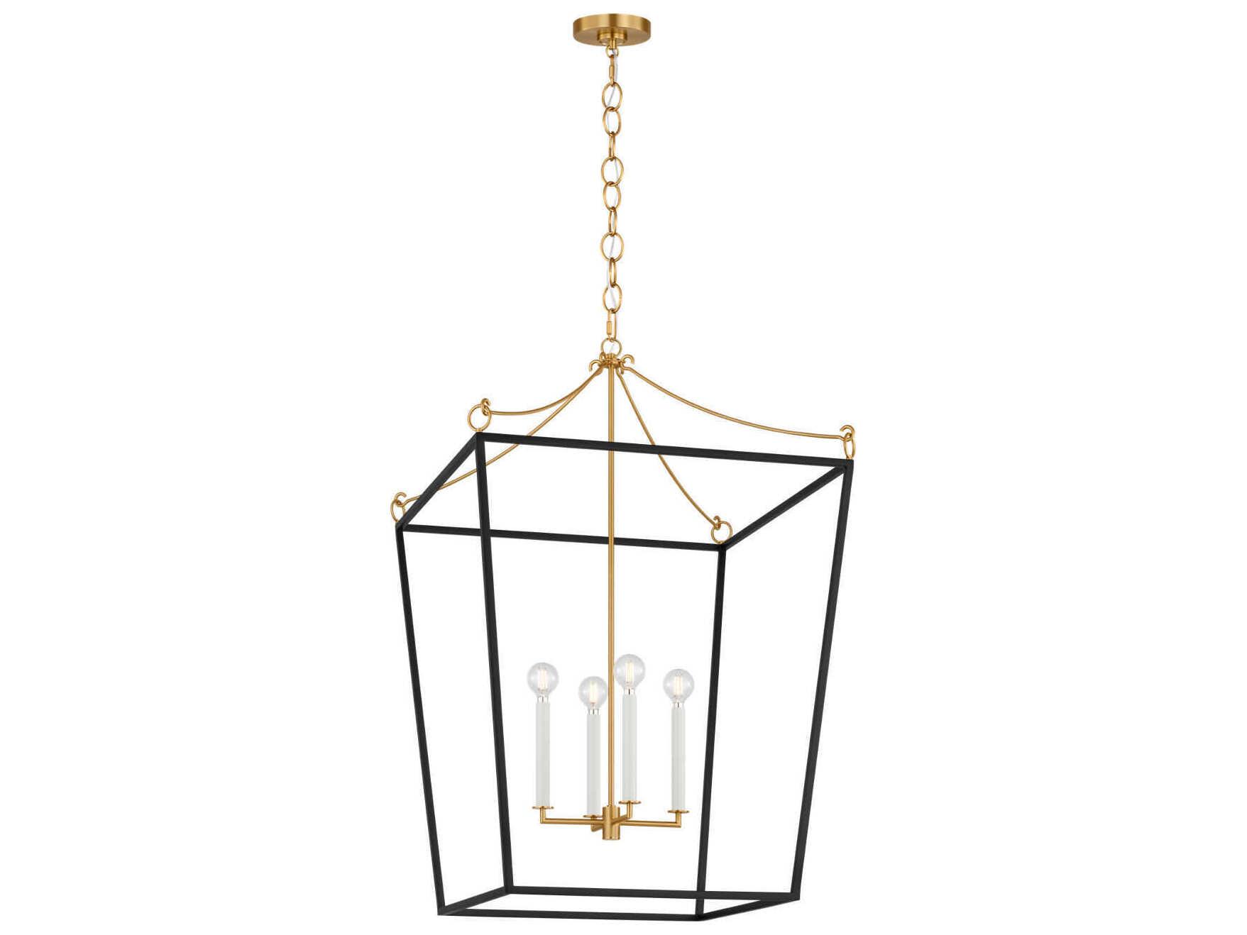 Visual Comfort Studio Carlyle 4-Light Midnight Black Burnished Brass Lantern Pendant