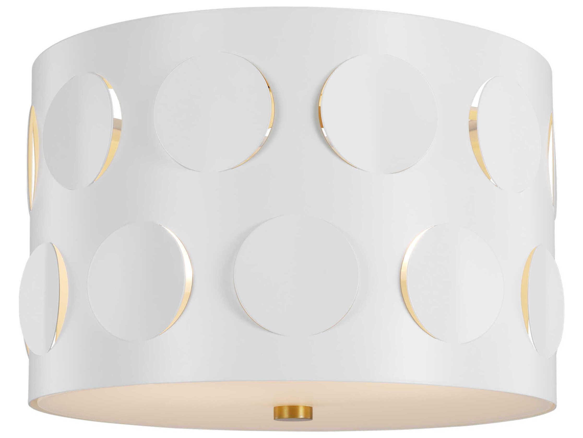 Visual Comfort Studio Dottie 2-Light Burnished Brass White Drum Flush Mount