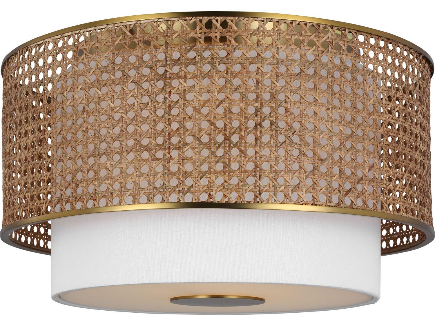 Visual Comfort Studio Sawyer 3-Light Blonde Rattan Brown Flush Mount
