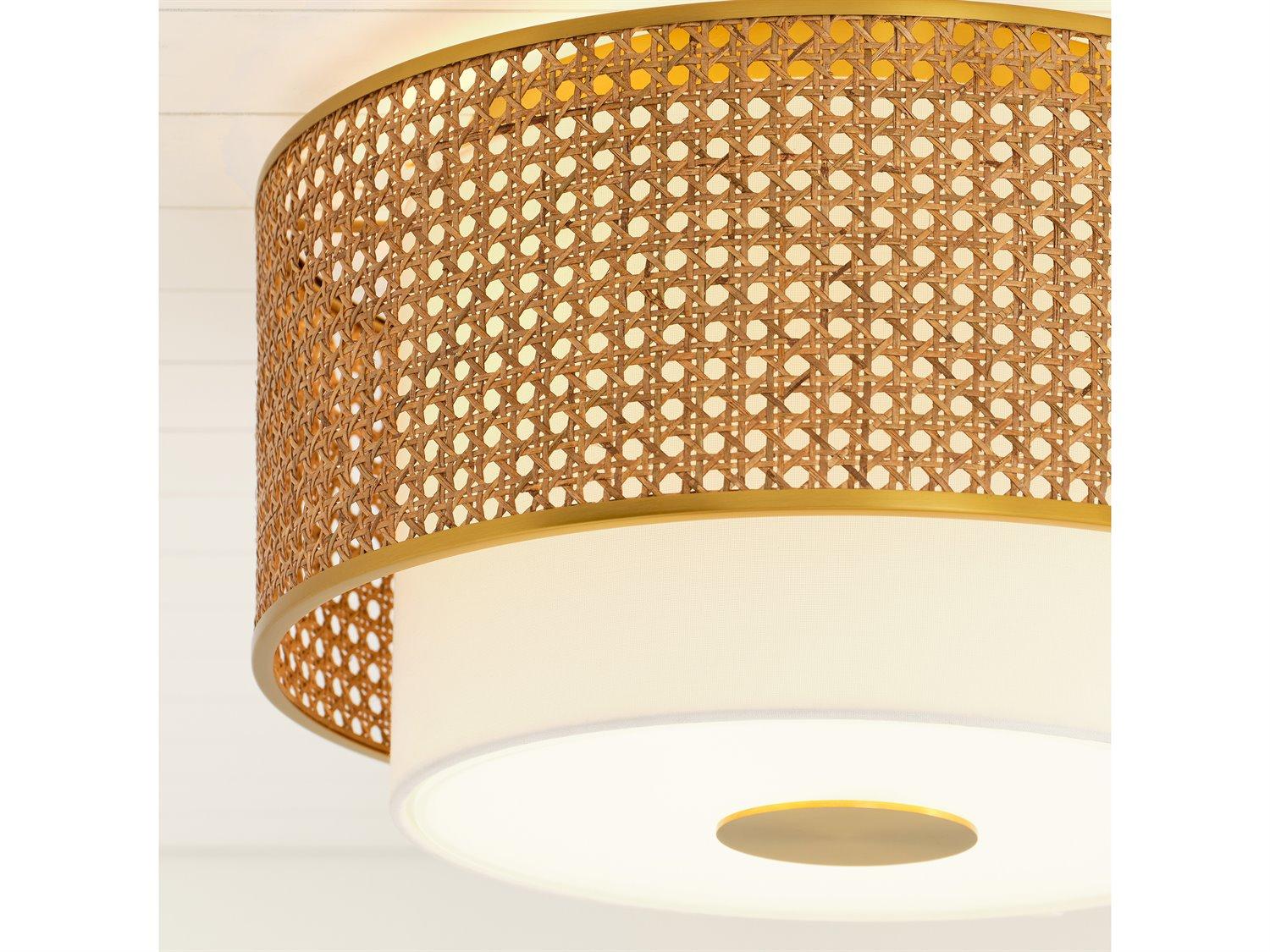 Visual Comfort Studio Sawyer 3-Light Blonde Rattan Brown Flush Mount