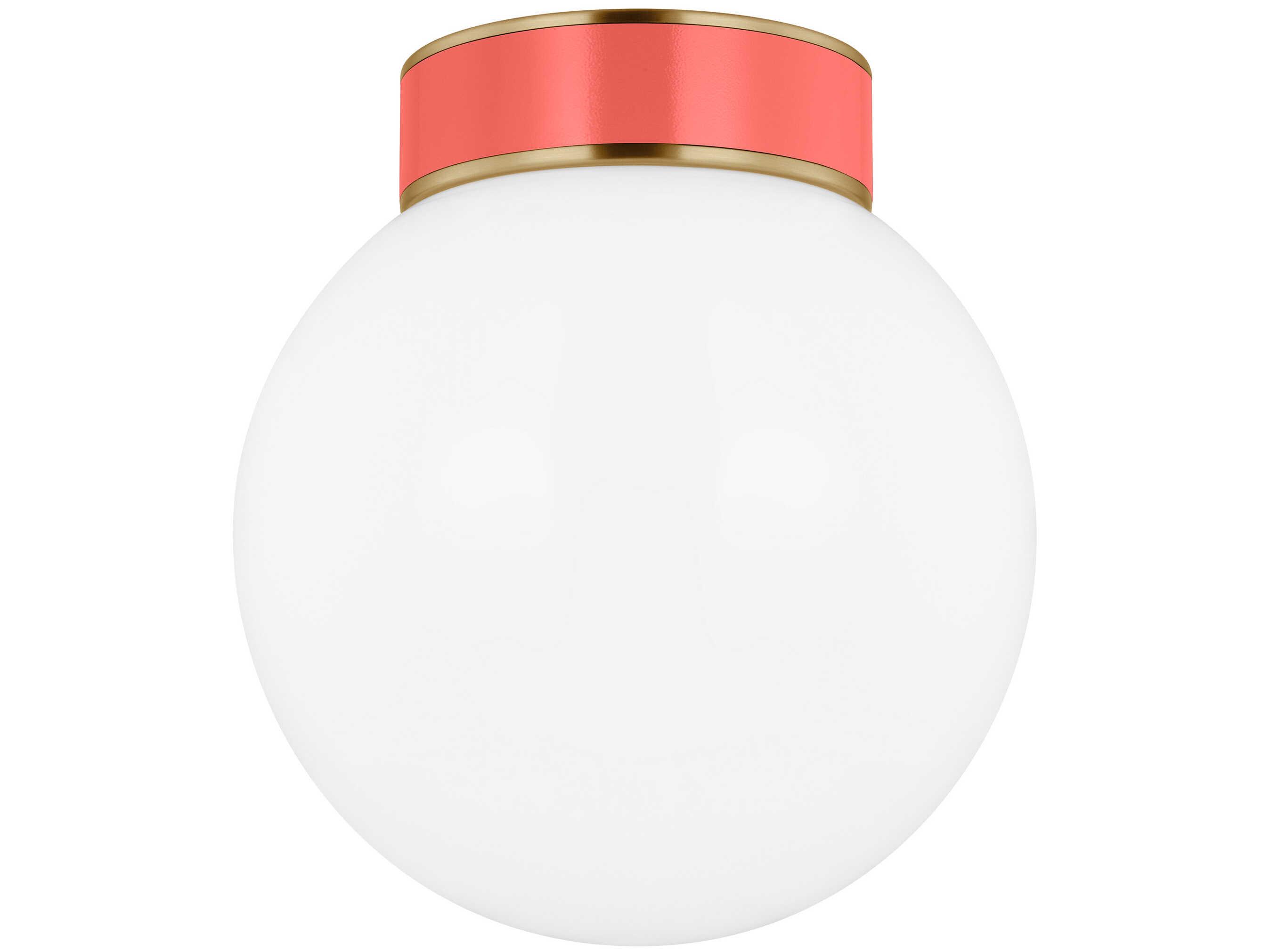 Visual Comfort Studio Monroe 1-Light Burnished Brass Coral Pink Globe Flush Mount