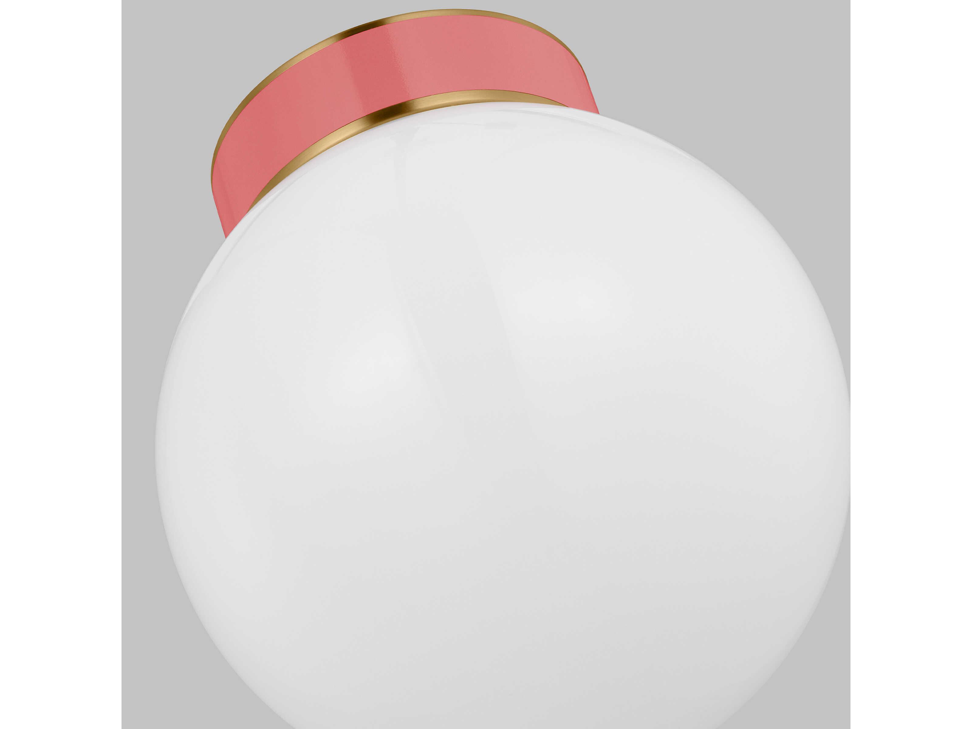 Visual Comfort Studio Monroe 1-Light Burnished Brass Coral Pink Globe Flush Mount