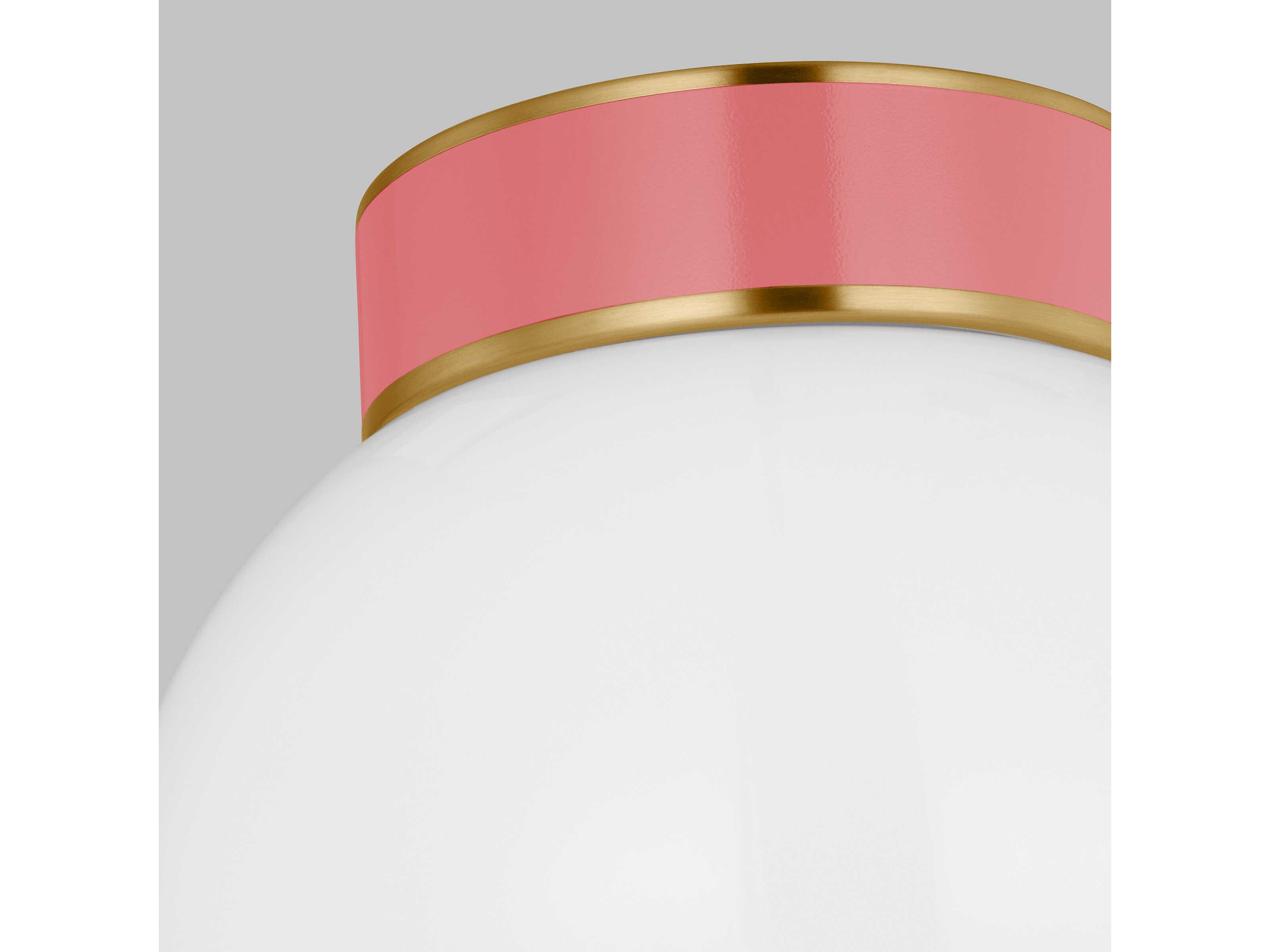 Visual Comfort Studio Monroe 1-Light Burnished Brass Coral Pink Globe Flush Mount