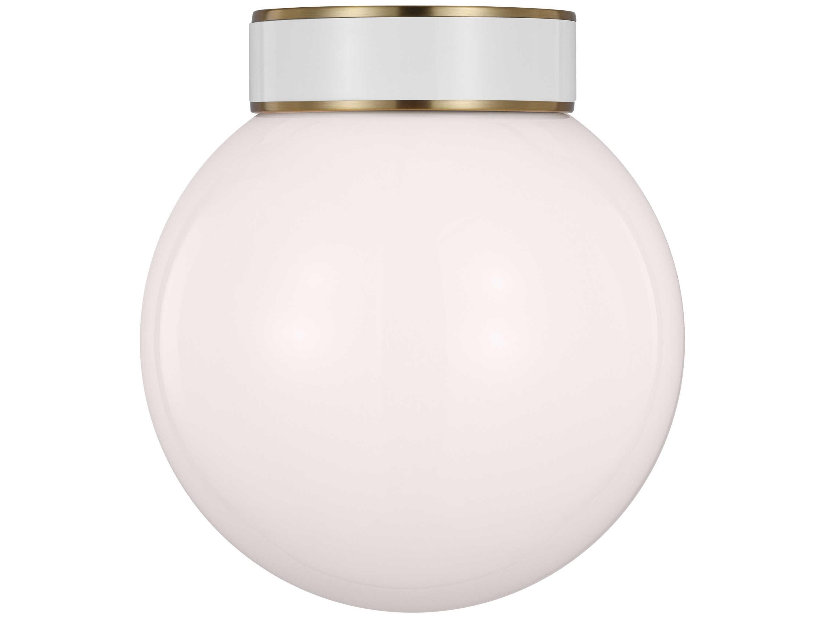 Visual Comfort Studio Monroe 1-Light Burnished Brass Gloss White Off Globe Flush Mount