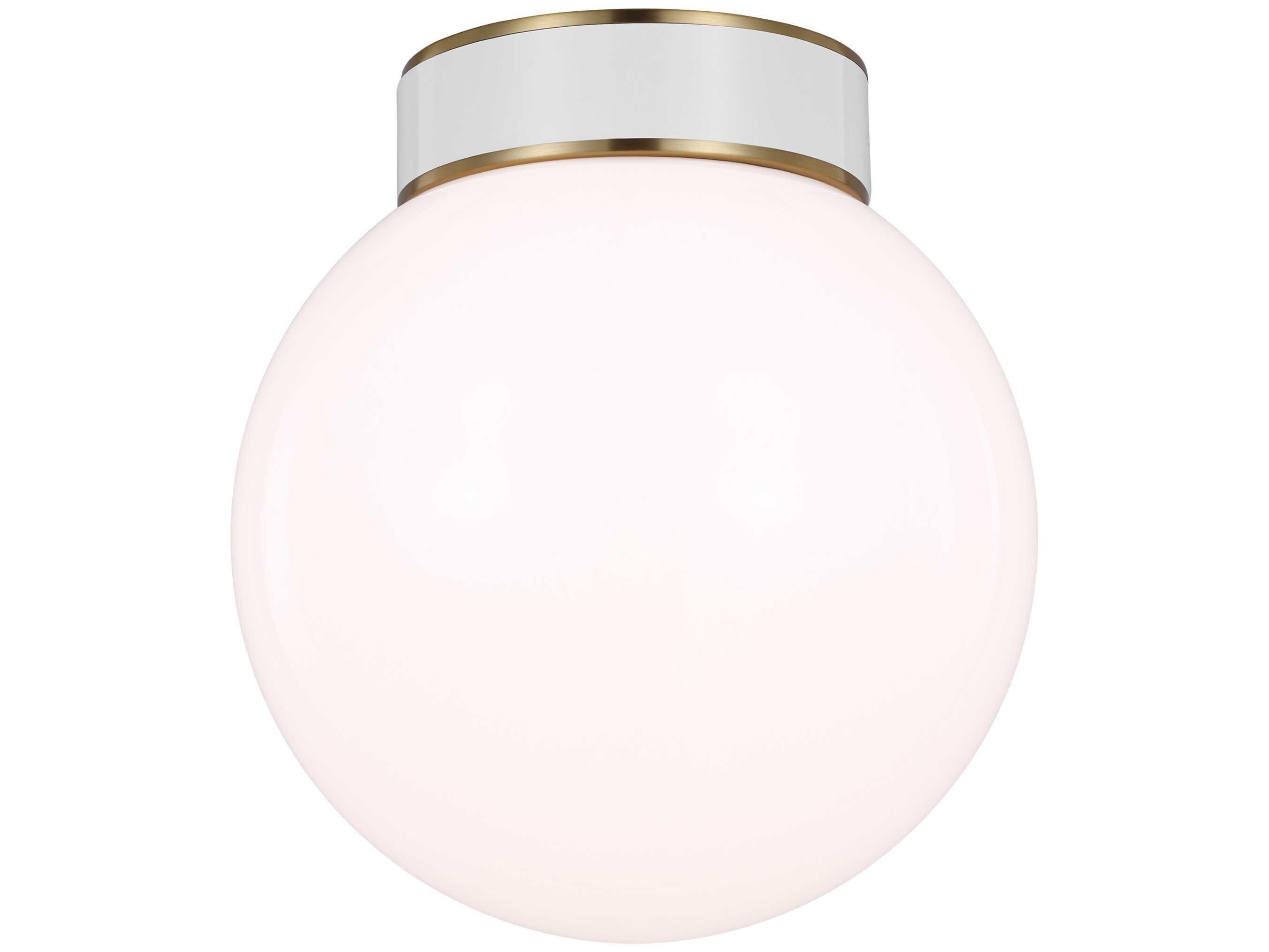 Visual Comfort Studio Monroe 1-Light Burnished Brass Gloss White Off Globe Flush Mount