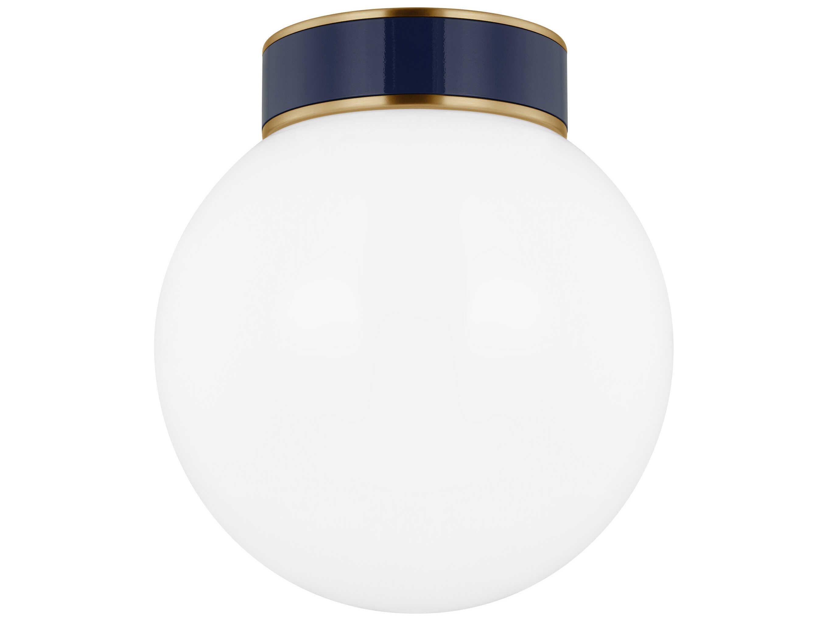 Visual Comfort Studio Monroe 1-Light Burnished Brass Navy Blue Globe Flush Mount