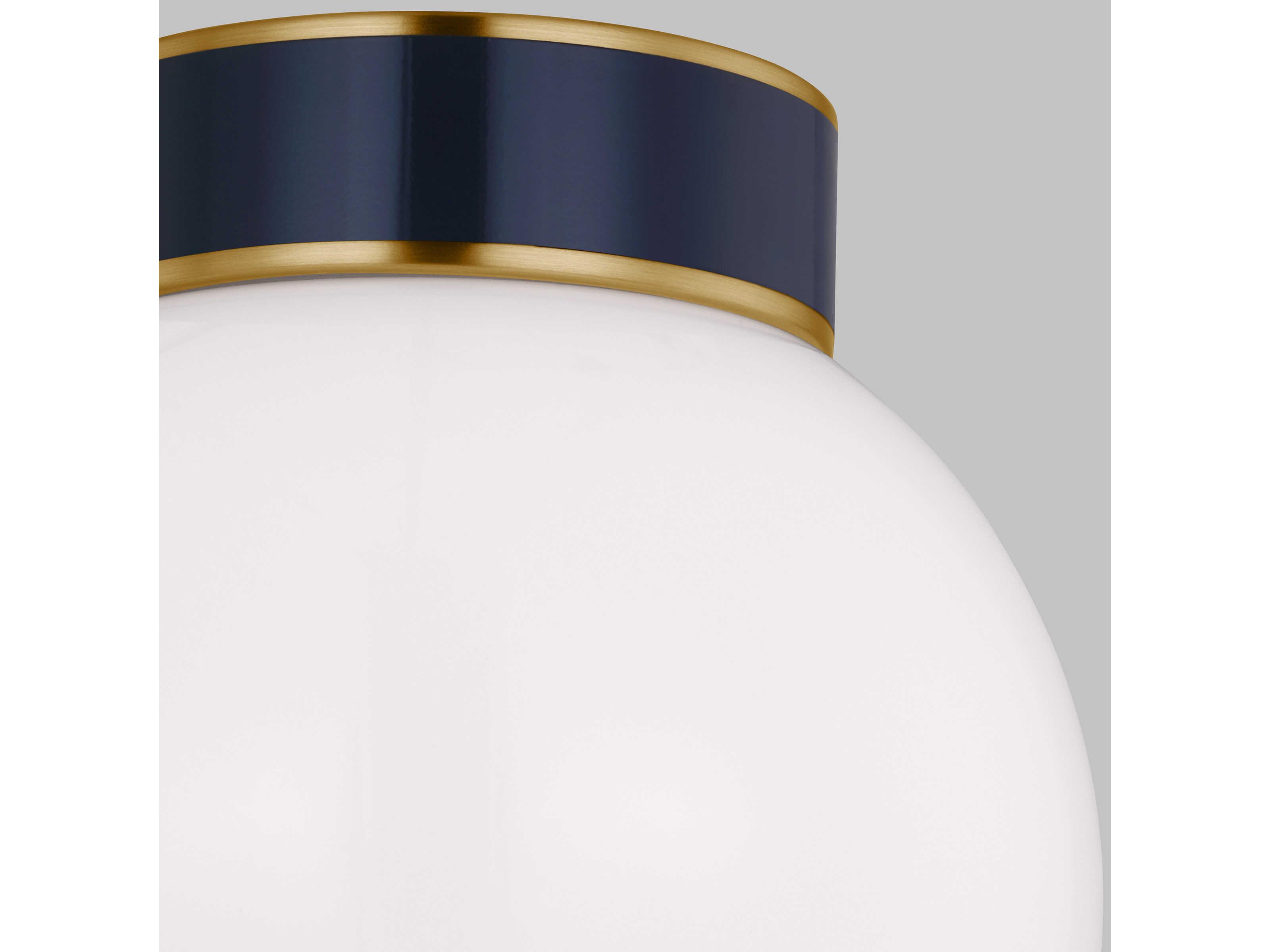 Visual Comfort Studio Monroe 1-Light Burnished Brass Navy Blue Globe Flush Mount