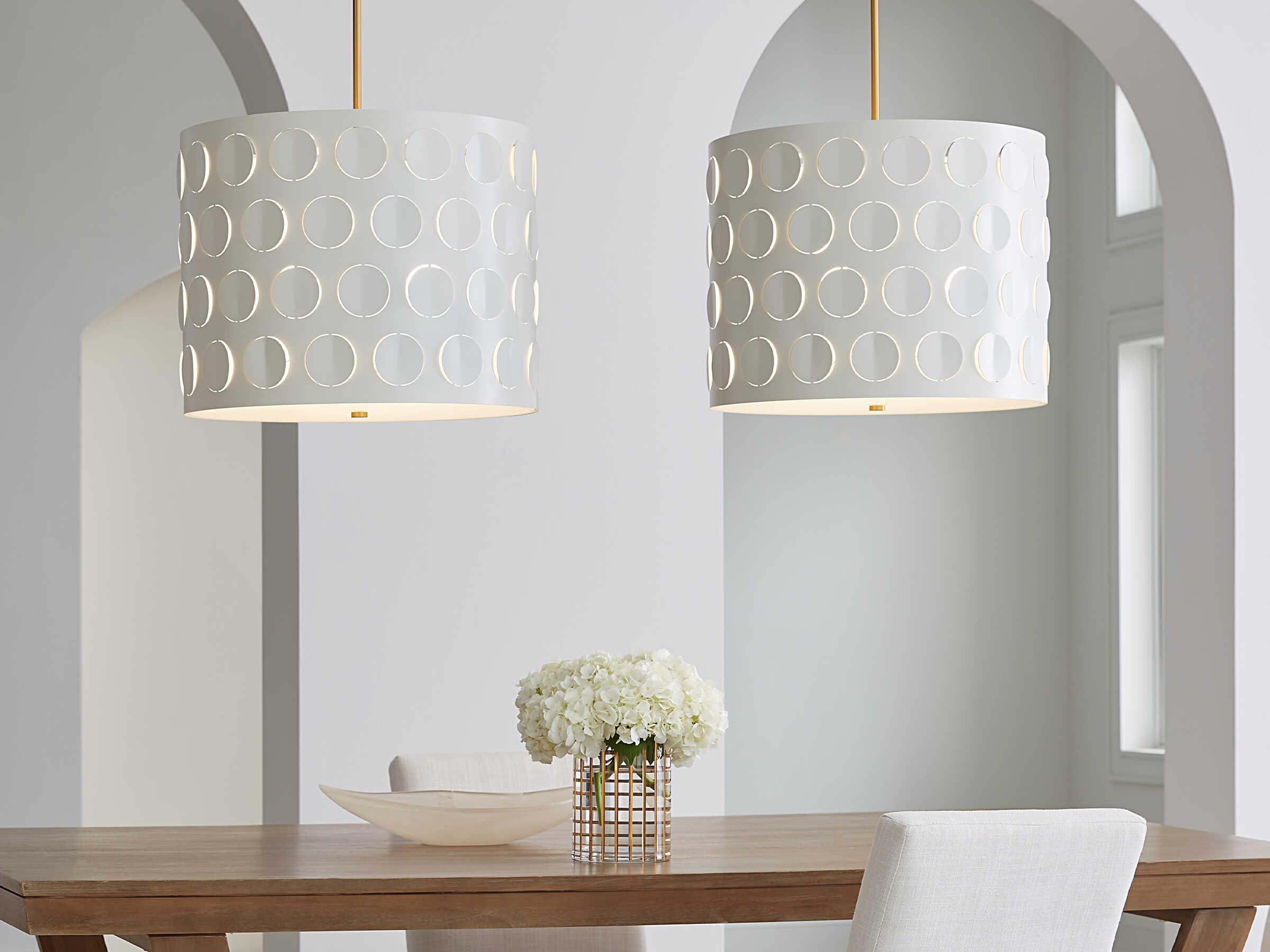 Visual Comfort Studio Dottie 3-Light Burnished Brass White Drum Pendant