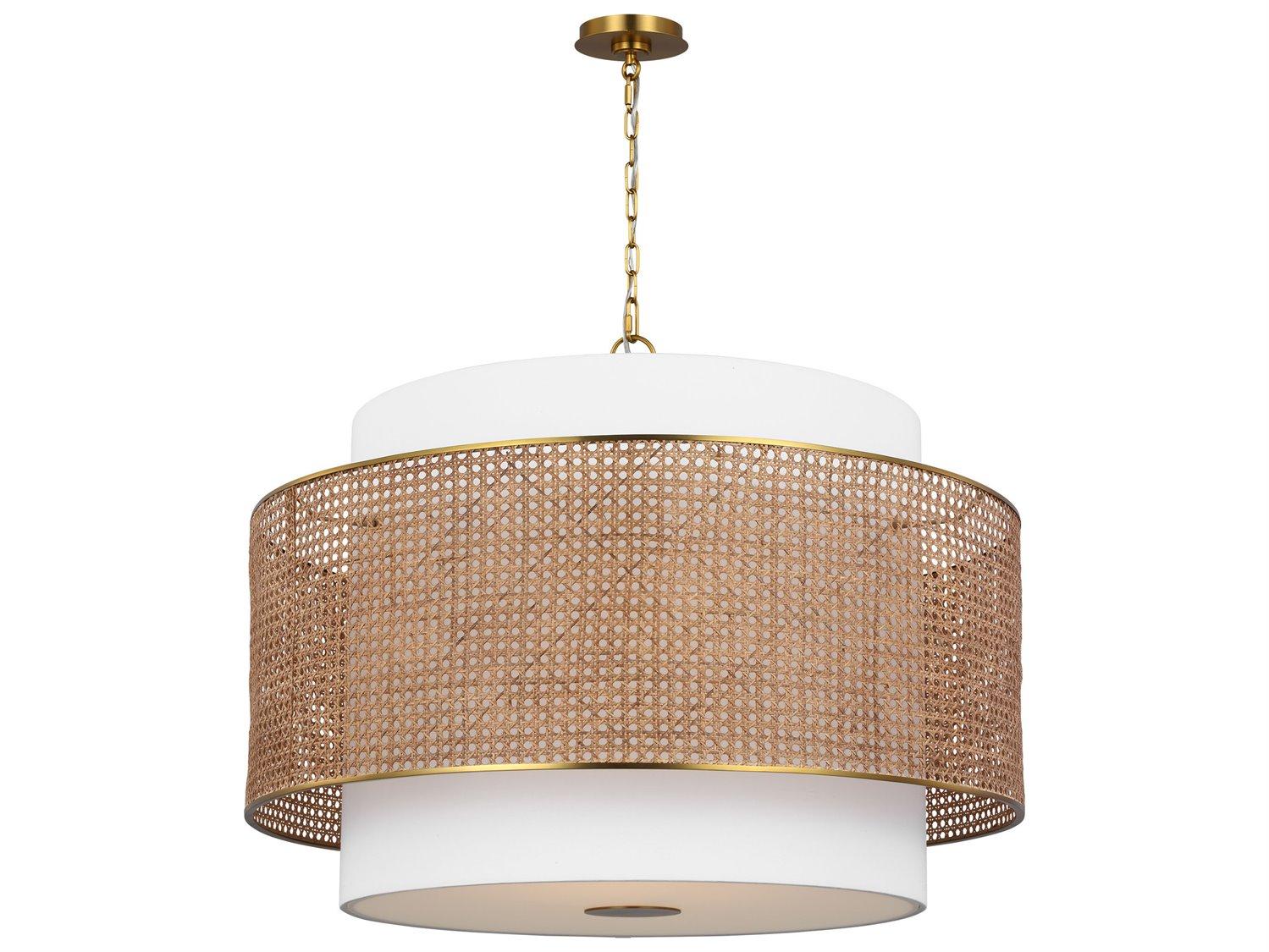 Visual Comfort Studio Sawyer 4-Light Blonde Rattan Brown Pendant